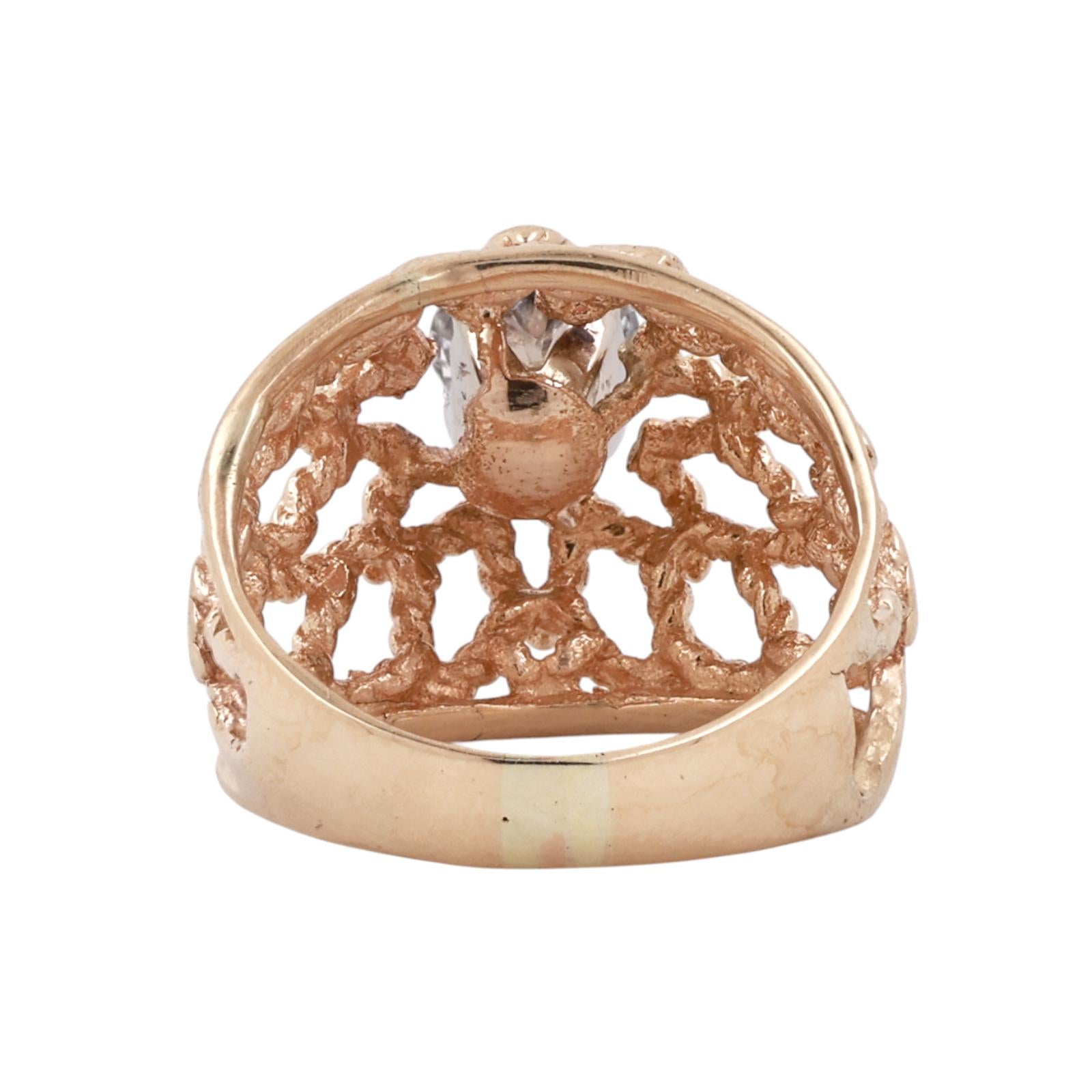 Two-Tone Gold 0.80CT Solitaire Round Diamond Filigree Cocktail Ring Size 5.75