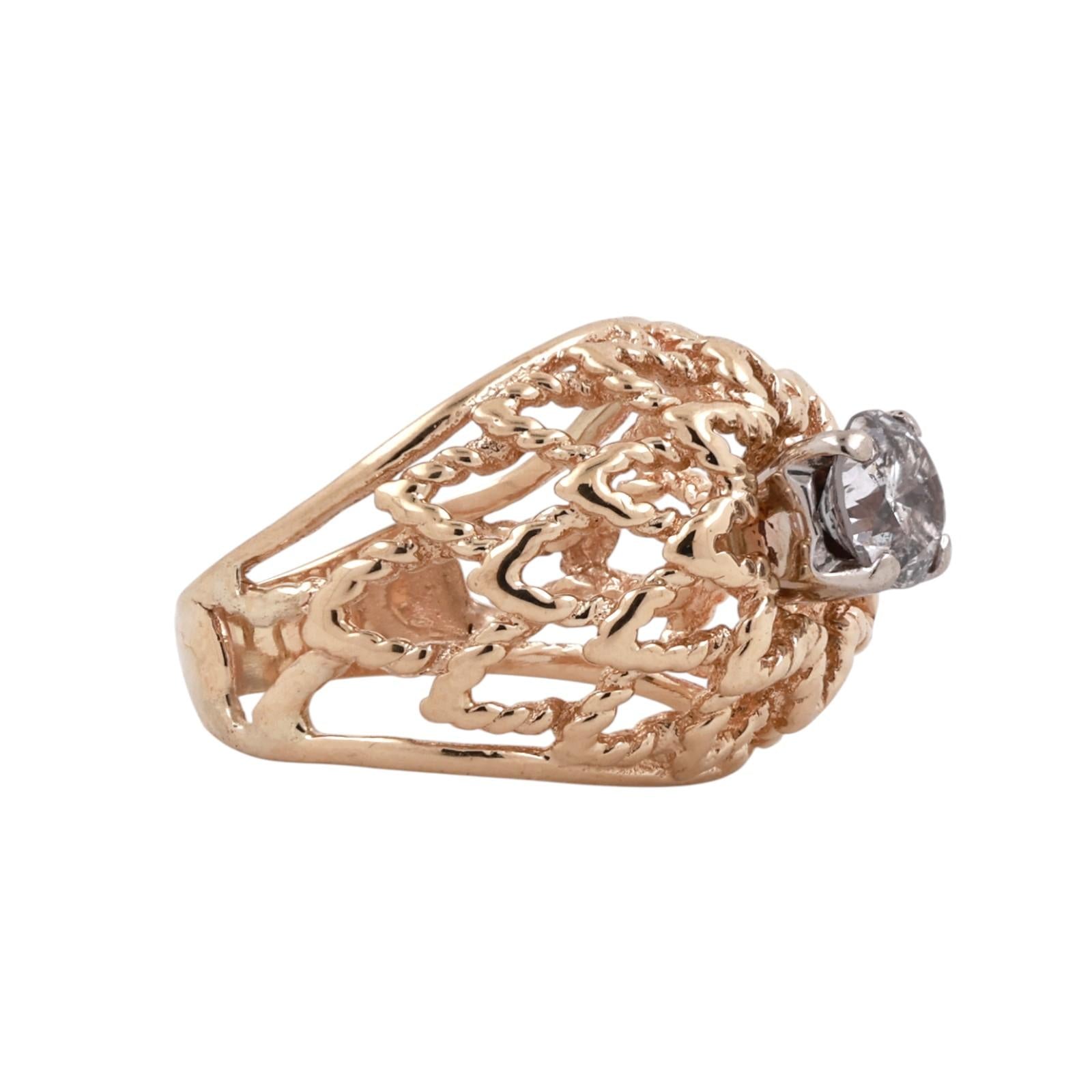 Two-Tone Gold 0.80CT Solitaire Round Diamond Filigree Cocktail Ring Size 5.75