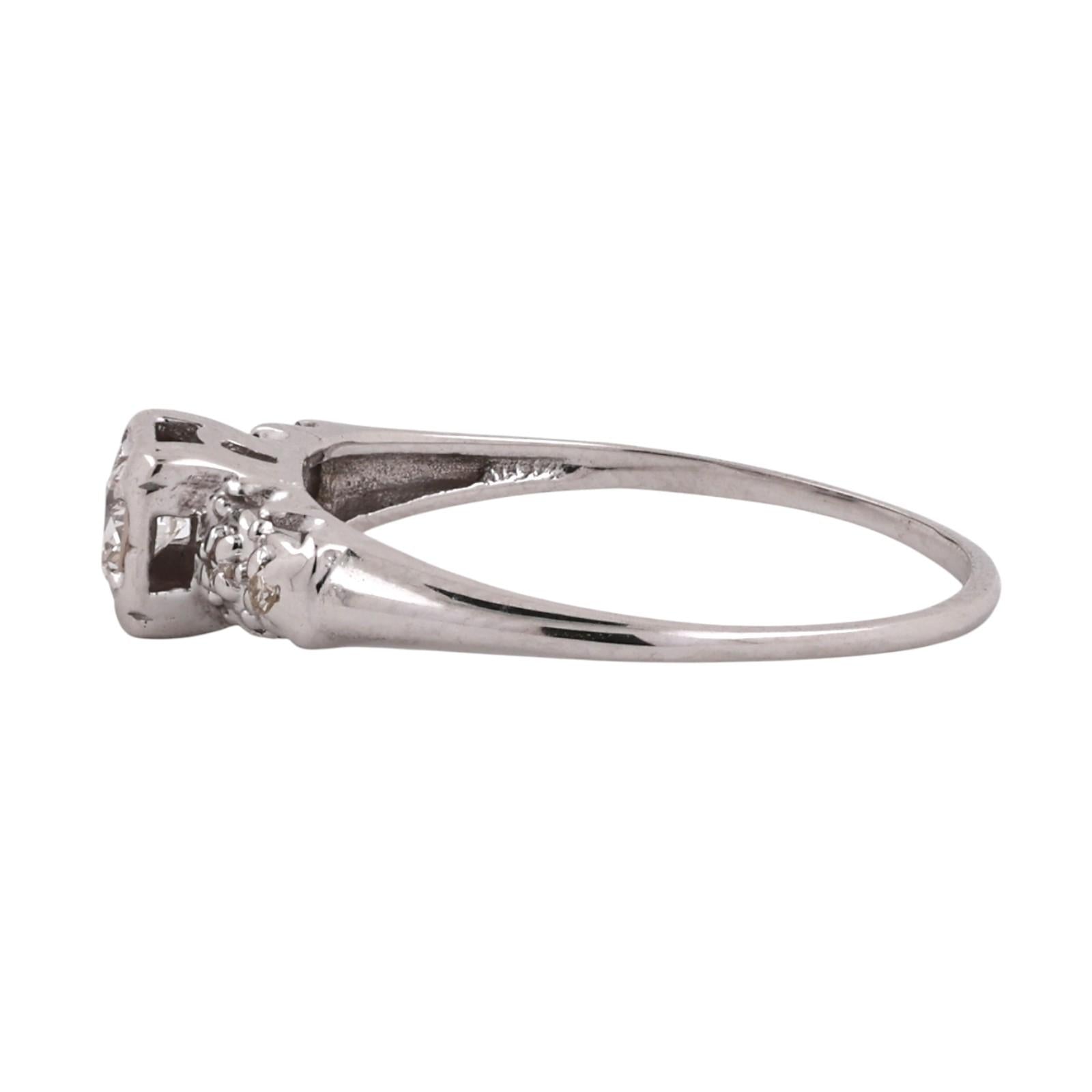 14K White Gold Diamond Vintage Engagement Ring 0.20CTW Round Brilliant Size 8.25