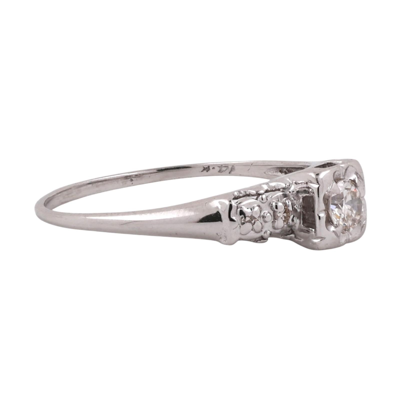 14K White Gold Diamond Vintage Engagement Ring 0.20CTW Round Brilliant Size 8.25