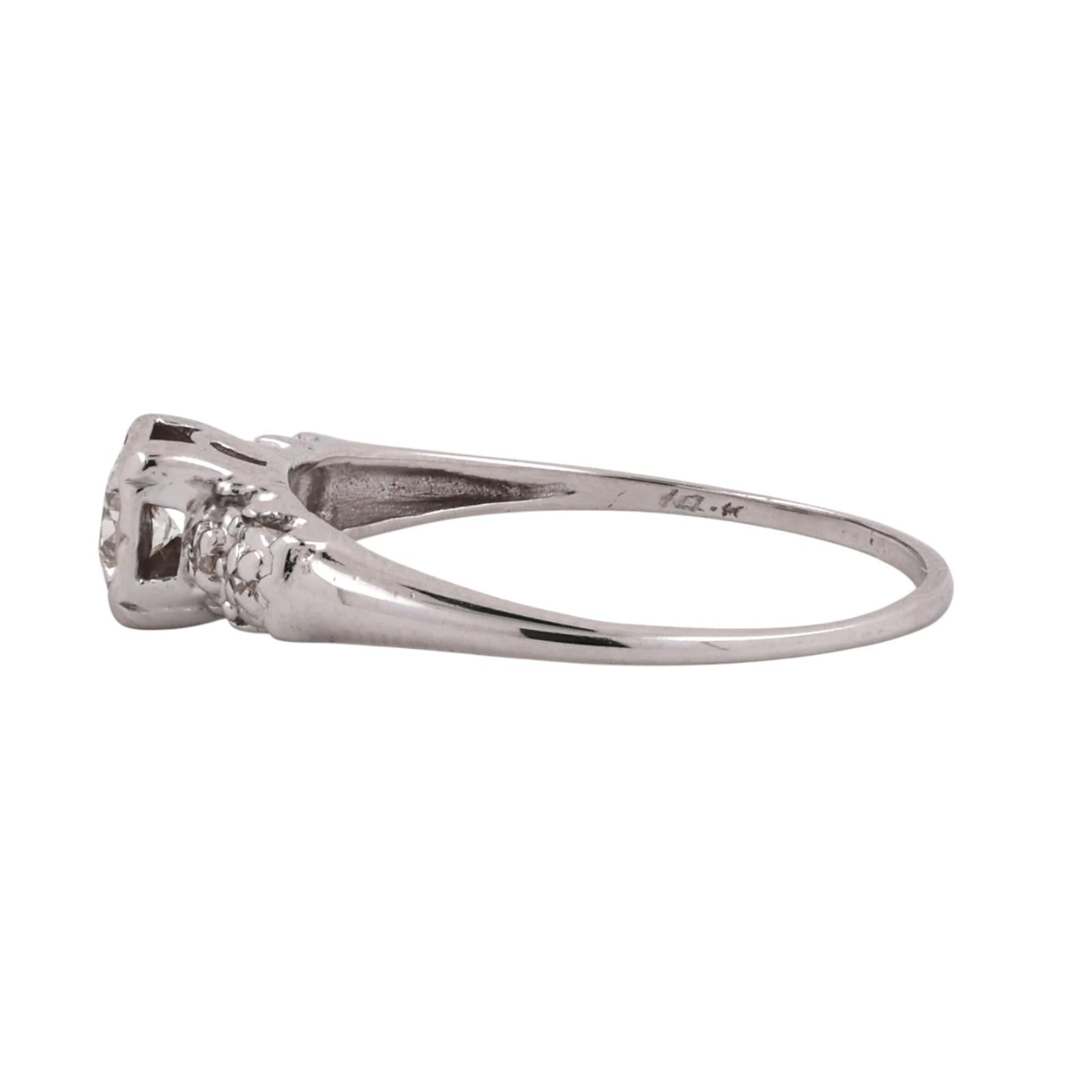 14K White Gold Diamond Vintage Engagement Ring 0.20CTW Round Brilliant Size 8.25