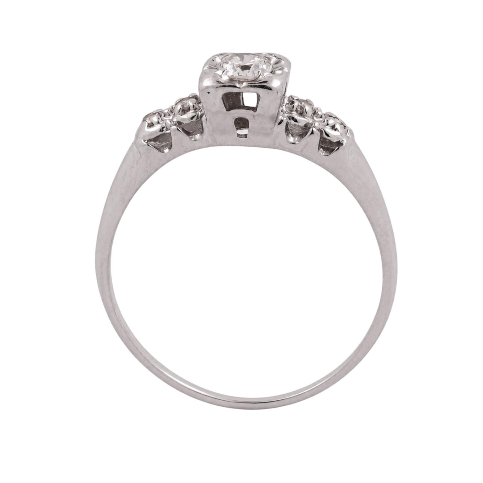 14K White Gold Diamond Vintage Engagement Ring 0.20CTW Round Brilliant Size 8.25