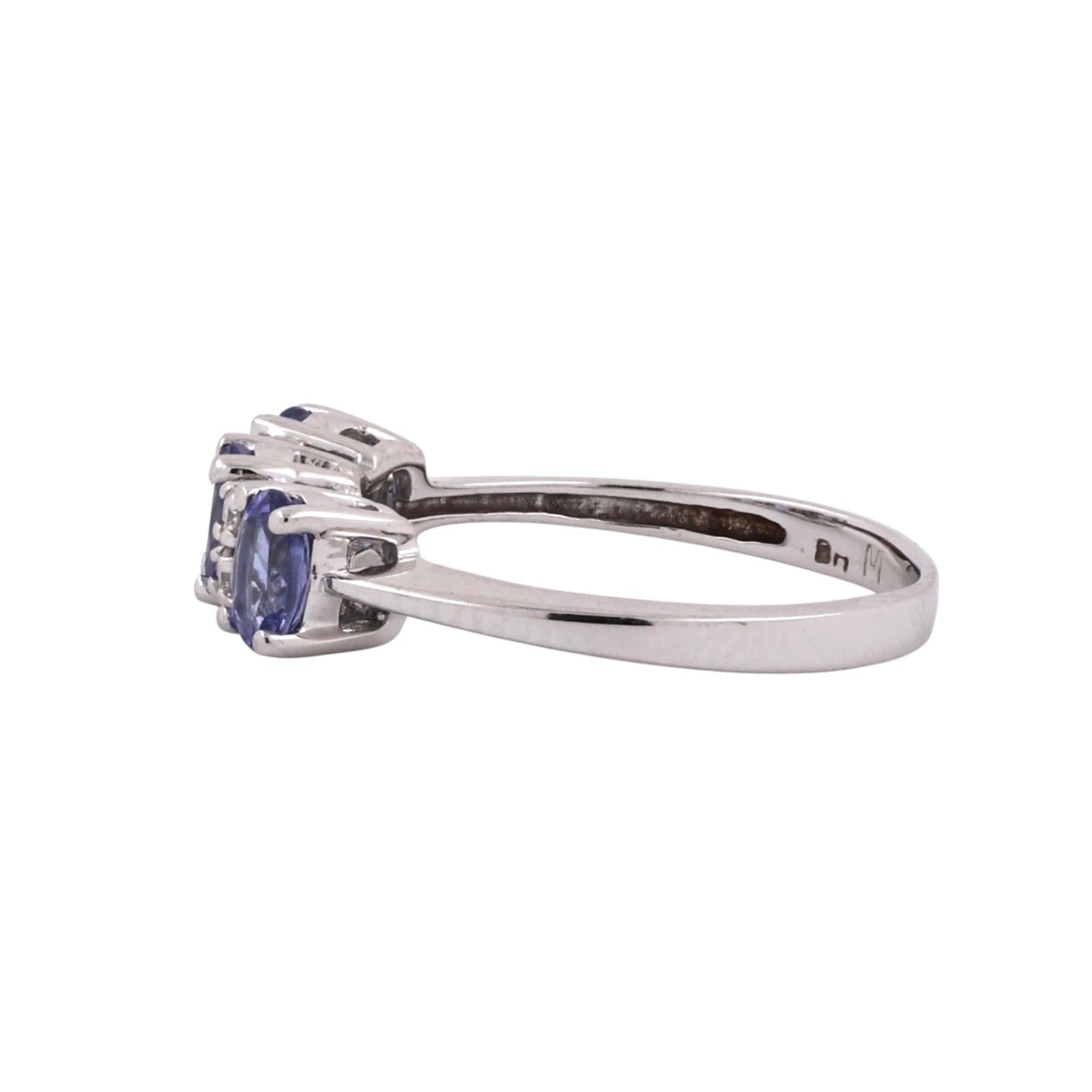 3 Stone Tanzanite Diamond Ring 14K White Gold 0.83 CTW Size 7 Estate