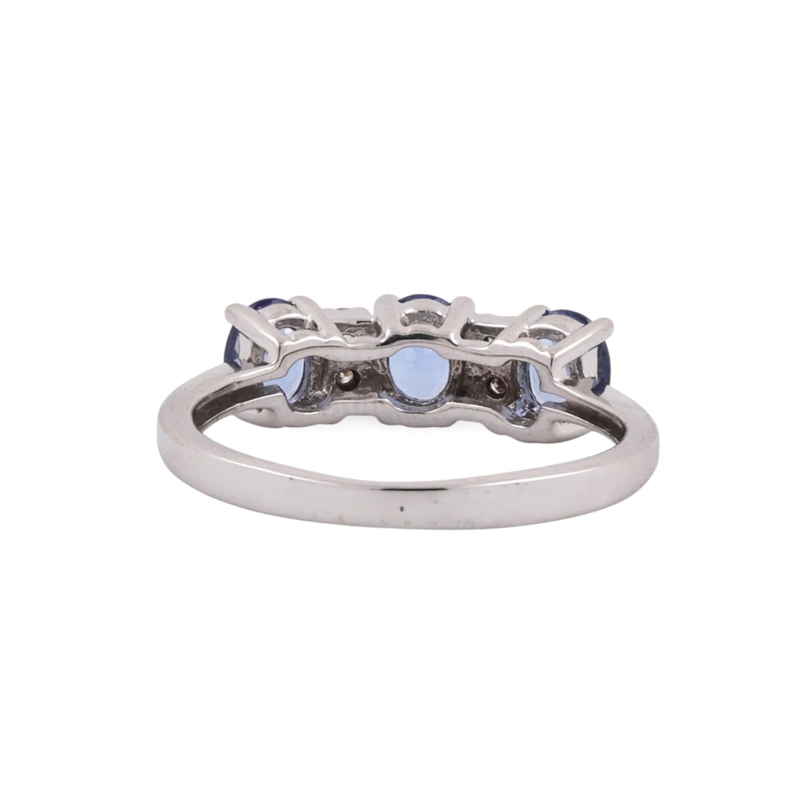 3 Stone Tanzanite Diamond Ring 14K White Gold 0.83 CTW Size 7 Estate