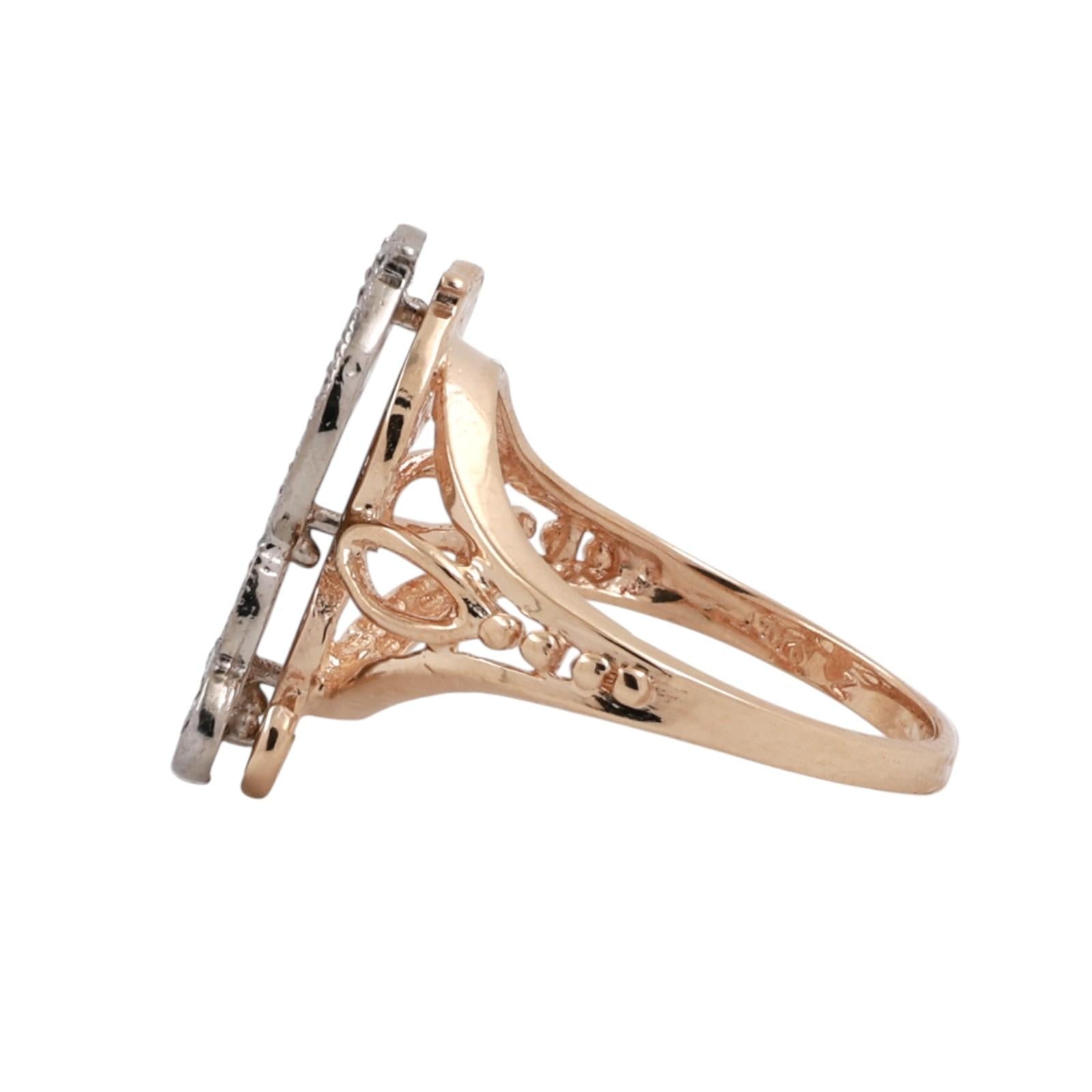 14K Two-Tone Gold Diamond Initial R Ring 0.45CTW Letter Monogram Size 6.5