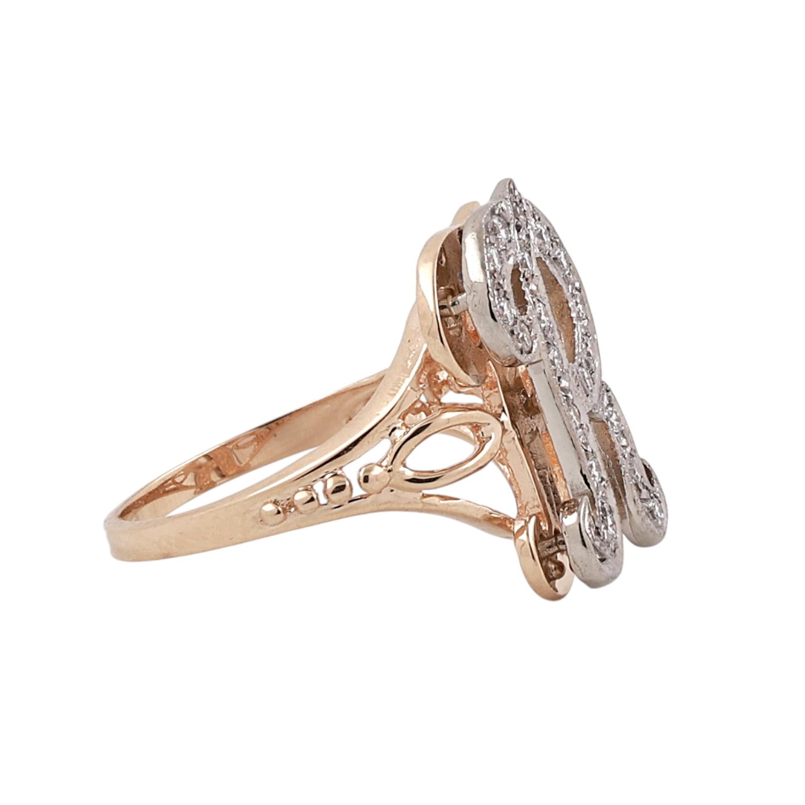 14K Two-Tone Gold Diamond Initial R Ring 0.45CTW Letter Monogram Size 6.5