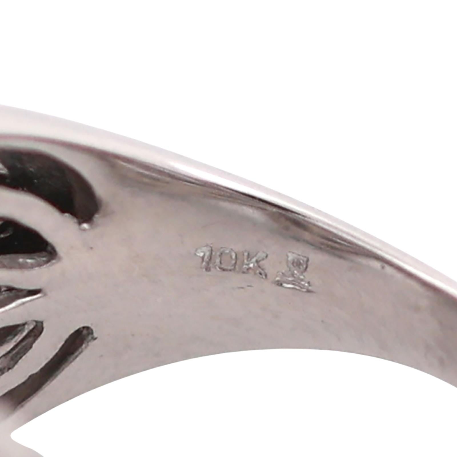 10K White Gold 1.00CTW Diamond Cluster Ring Baguette Round Halo Estate Size 7