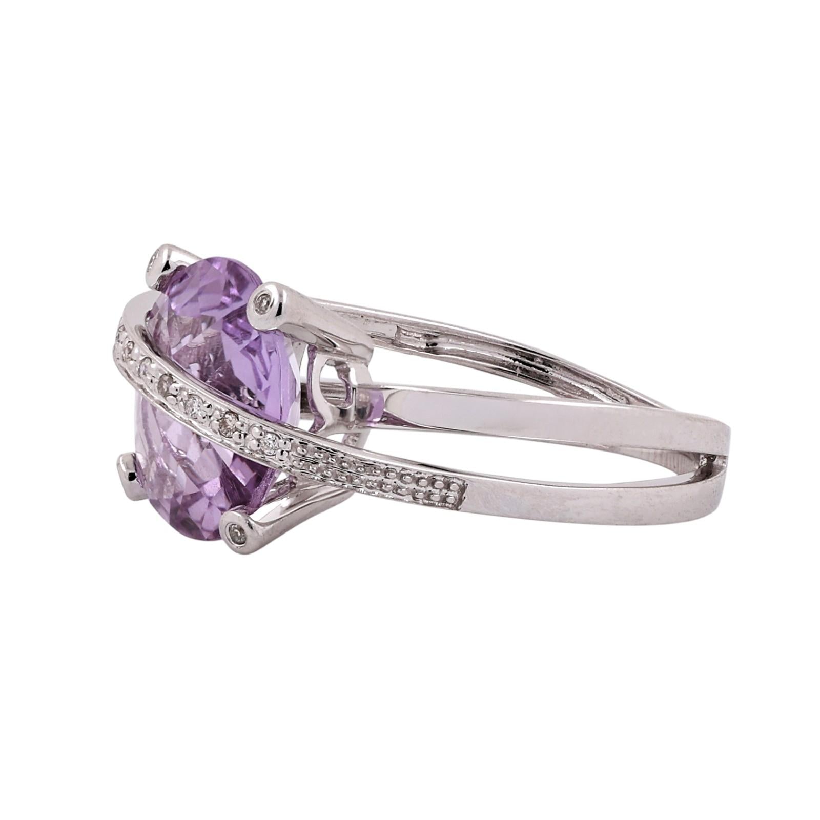 6.50Ct Checkerboard Amethyst Diamond Bypass Ring 14K White Gold Size 7.25
