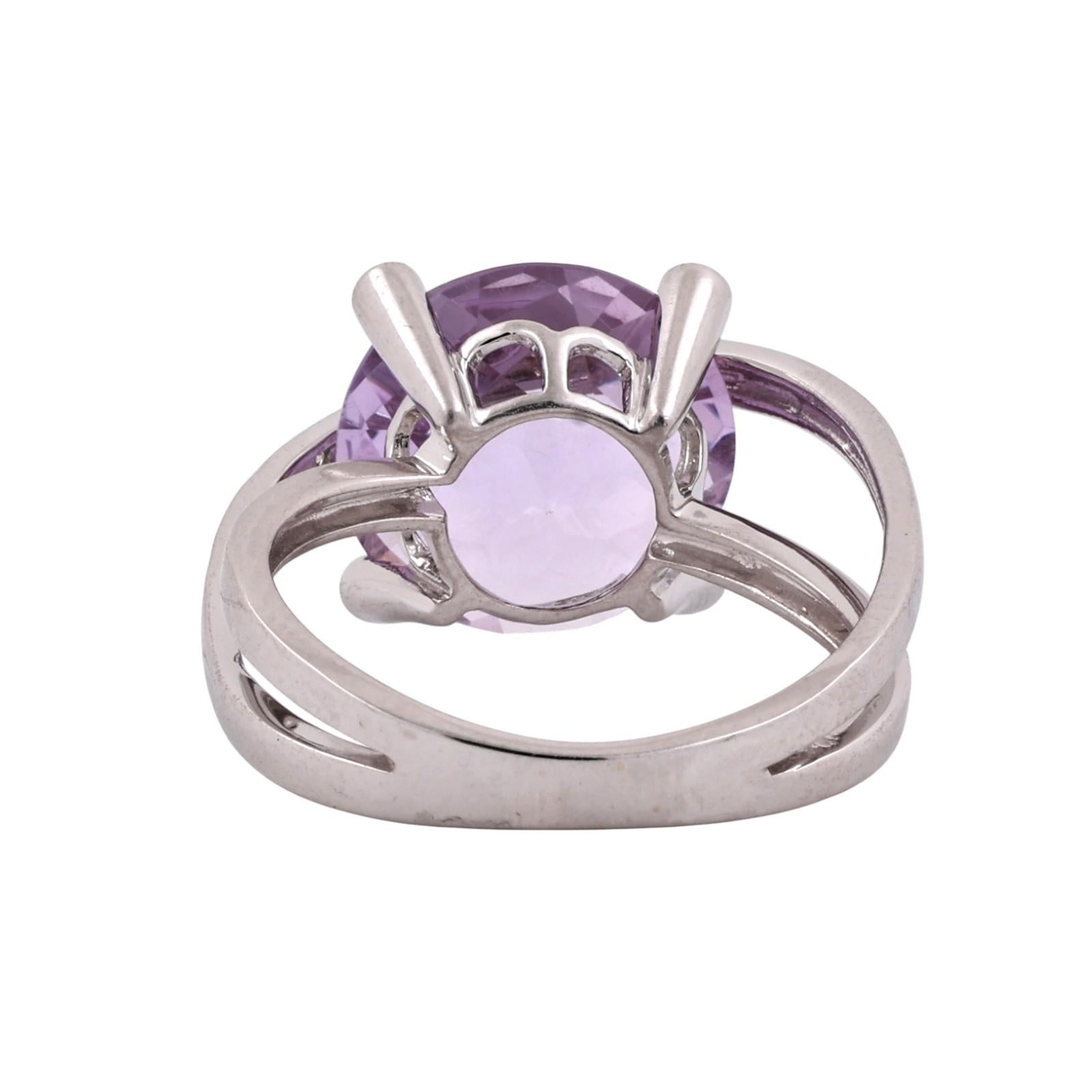 6.50Ct Checkerboard Amethyst Diamond Bypass Ring 14K White Gold Size 7.25