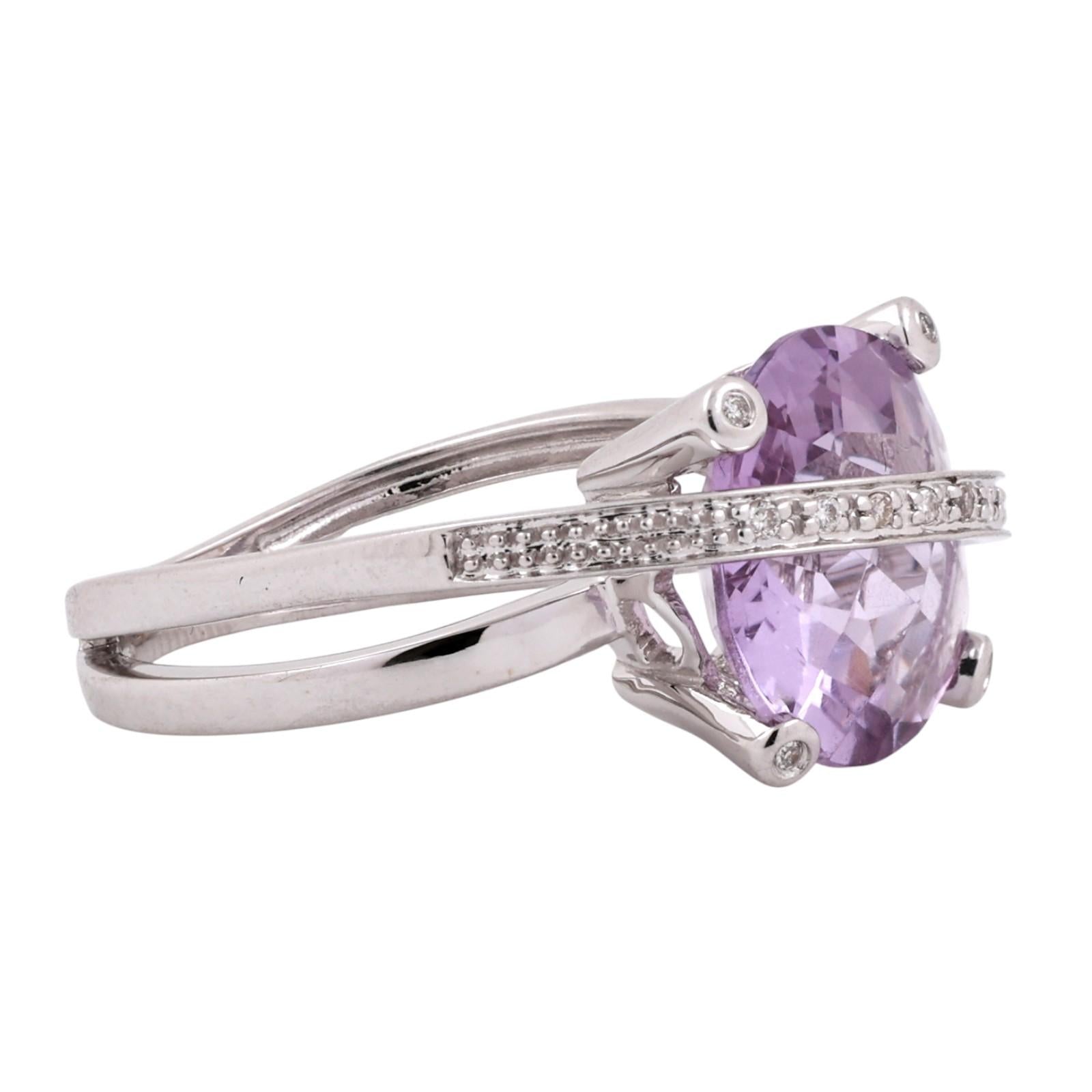 6.50Ct Checkerboard Amethyst Diamond Bypass Ring 14K White Gold Size 7.25