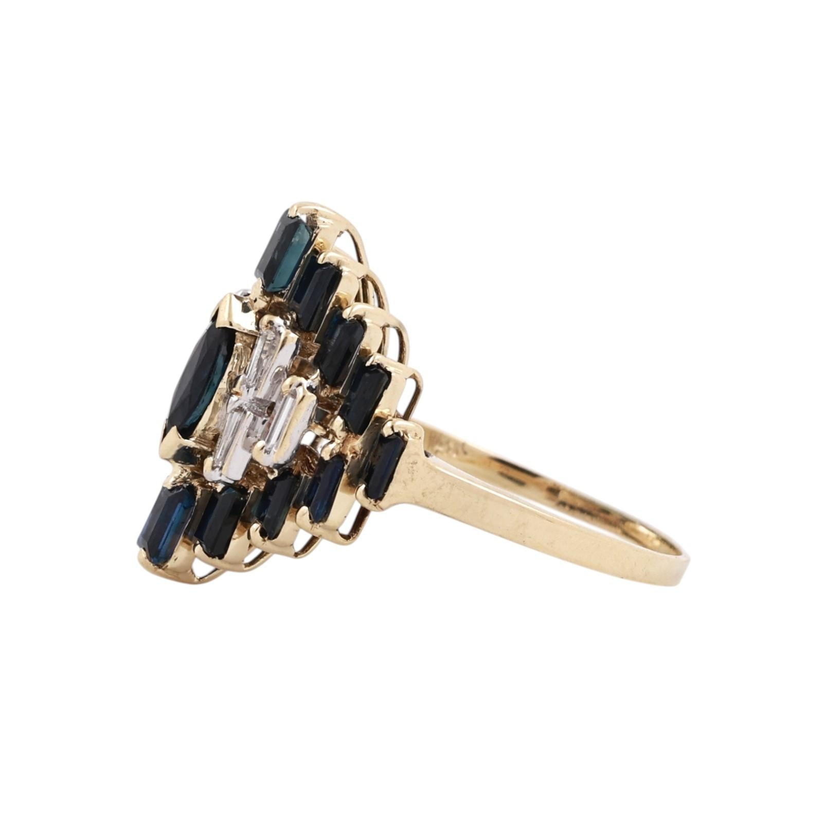 Natural Sapphire Diamond Cluster Ring 2.22CTW 14K Yellow Gold Estate Size 7.5