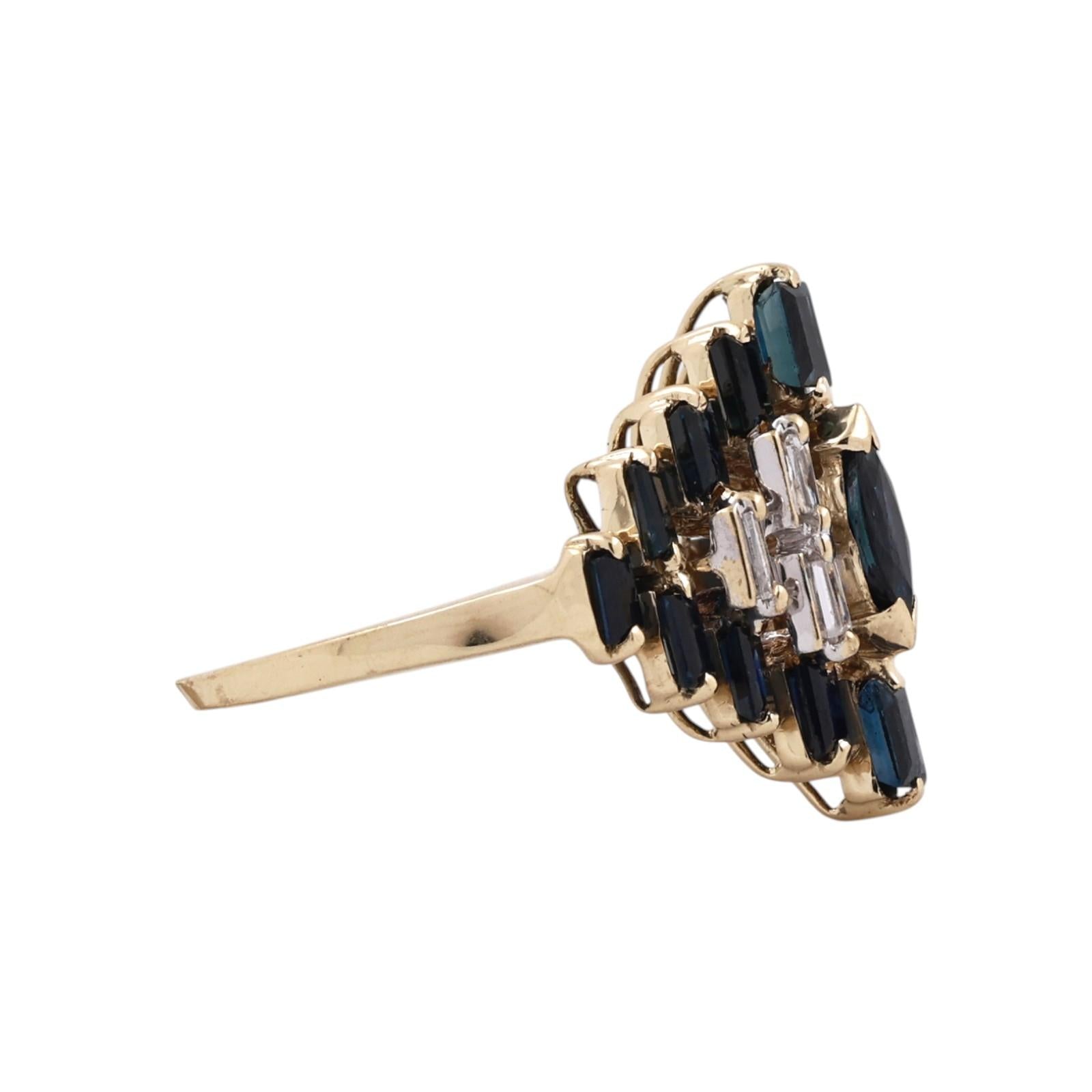 Natural Sapphire Diamond Cluster Ring 2.22CTW 14K Yellow Gold Estate Size 7.5