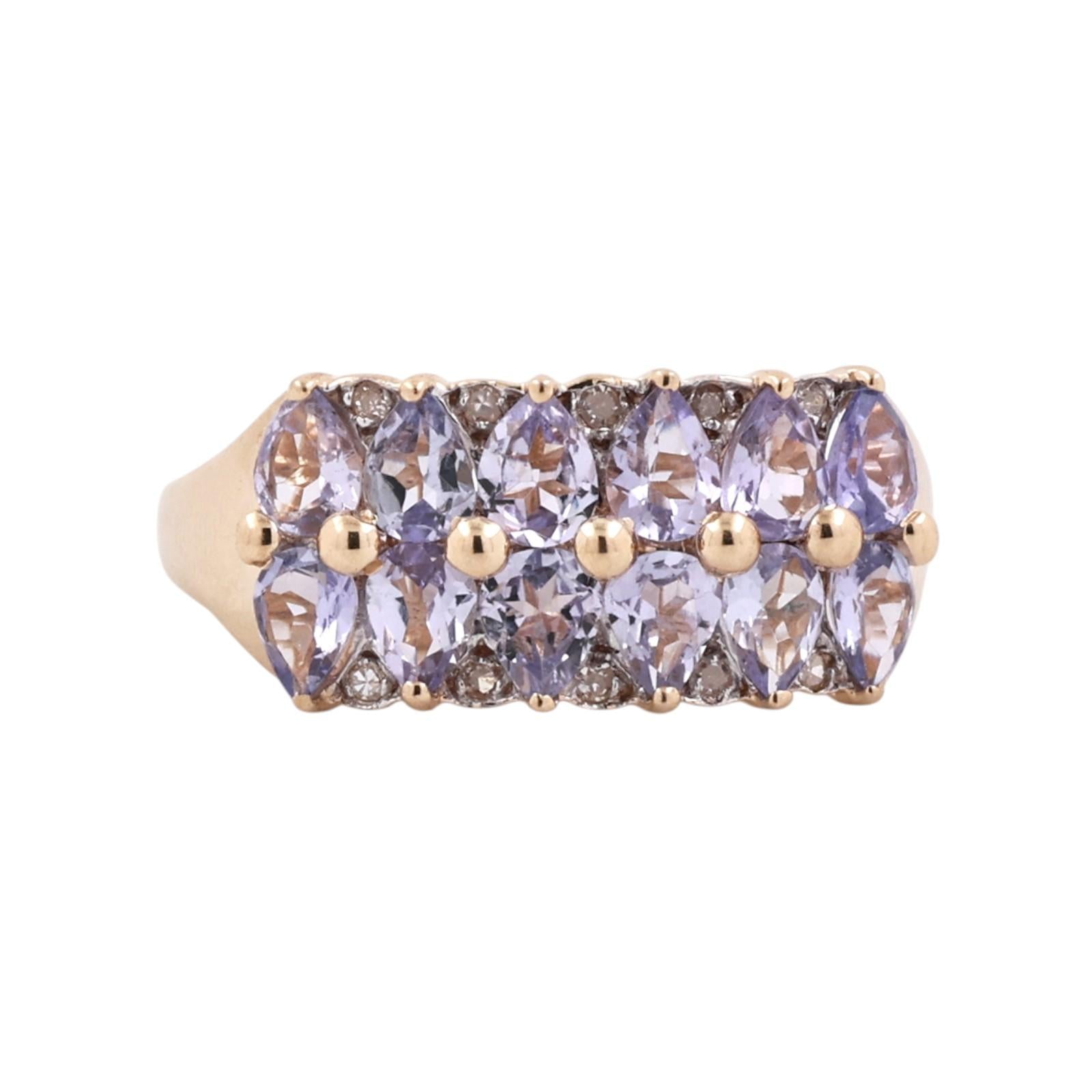 14K Yellow Gold 2.05CTW Pear Cut Tanzanite Diamond Ring Size 7.25