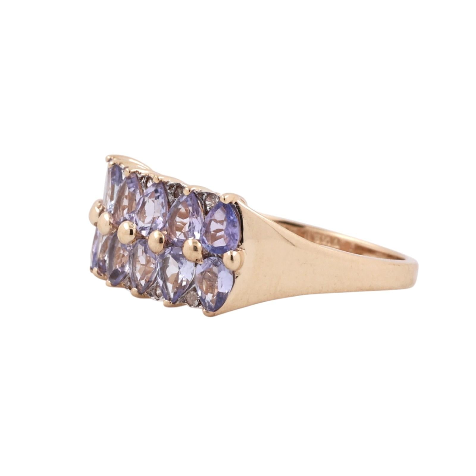 14K Yellow Gold 2.05CTW Pear Cut Tanzanite Diamond Ring Size 7.25
