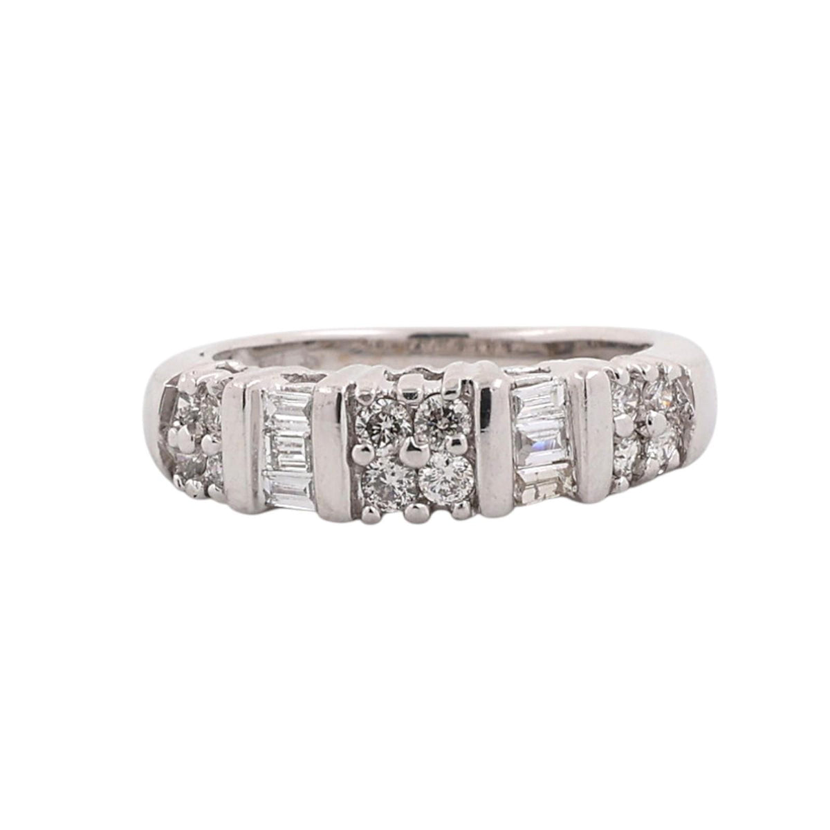 Natural Diamond Round Baguette Band Ring 14K White Gold 0.50 CTW Size 5.5