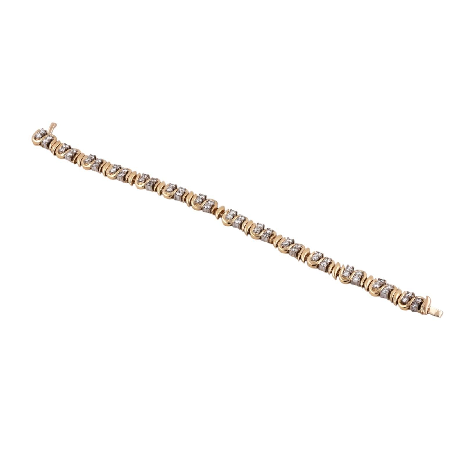 18K Two Tone Gold 5.00CTW Natural Diamond Bracelet 7.5" Estate Italy