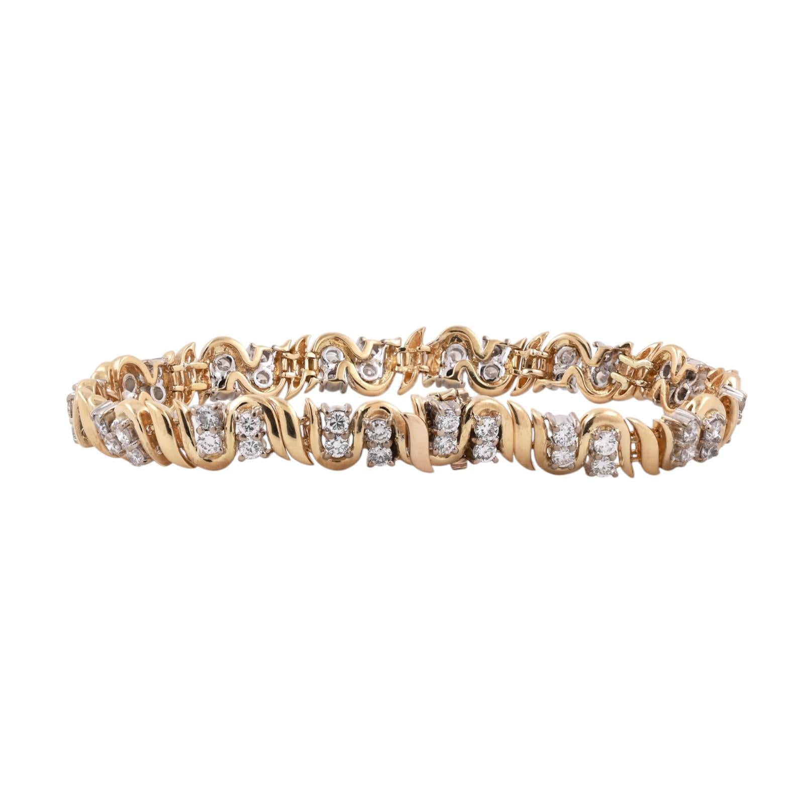 18K Two Tone Gold 5.00CTW Natural Diamond Bracelet 7.5" Estate Italy