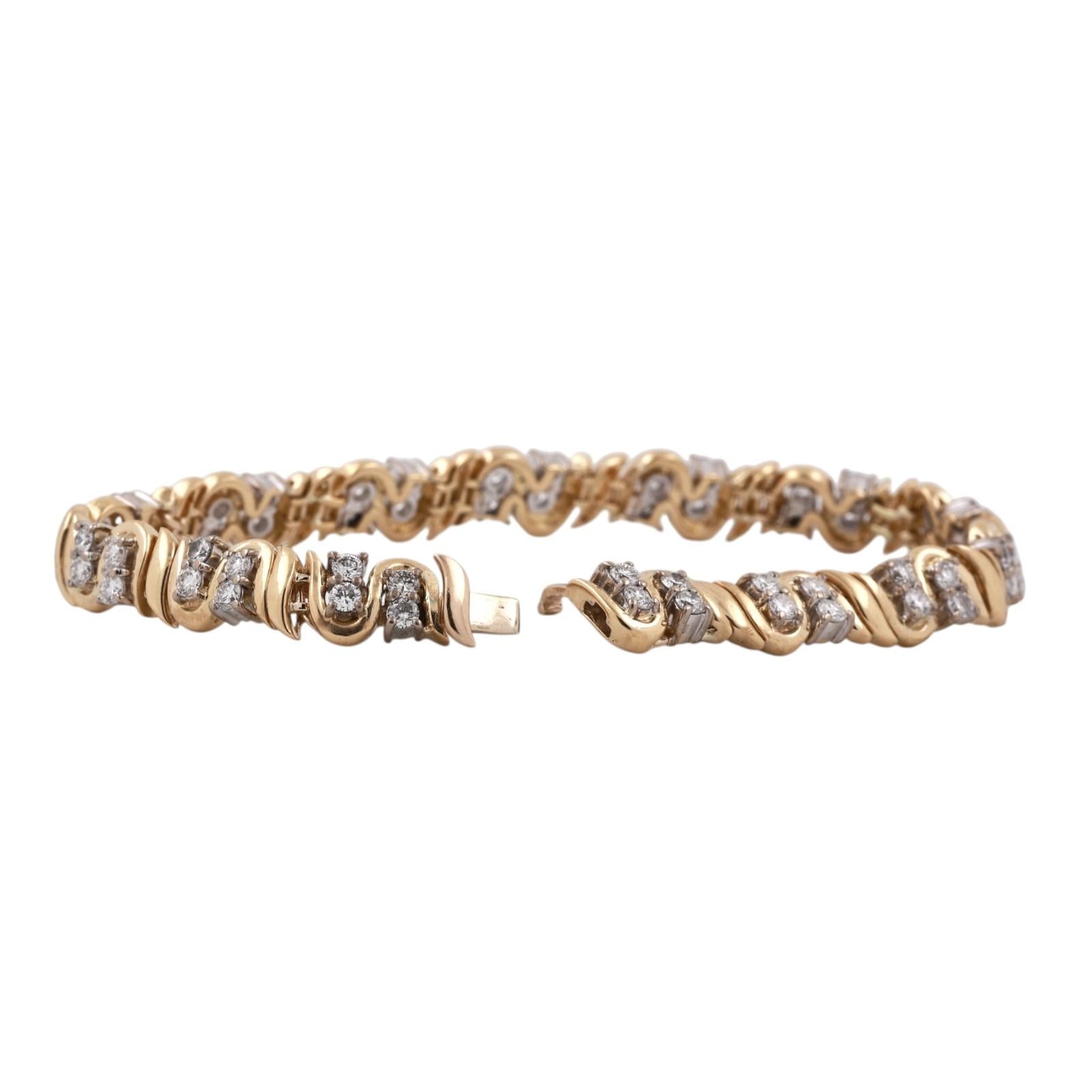 18K Two Tone Gold 5.00CTW Natural Diamond Bracelet 7.5" Estate Italy