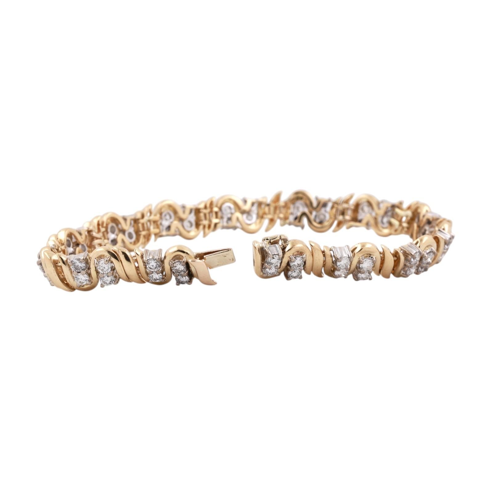 18K Two Tone Gold 5.00CTW Natural Diamond Bracelet 7.5" Estate Italy