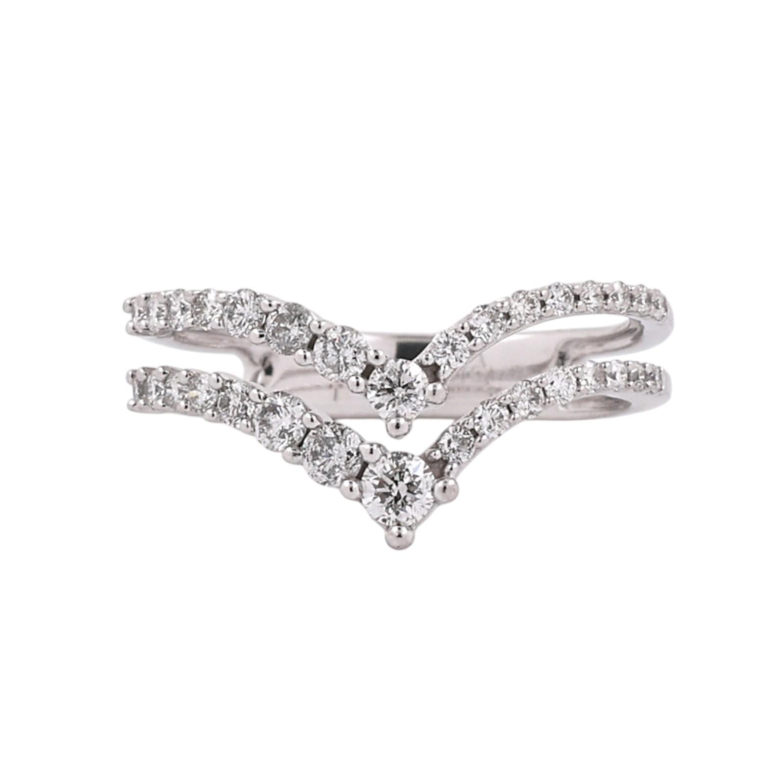 14K White Gold 1.00CTW Diamond Chevron Wrap Ring Guard Enhancer Size 7.5