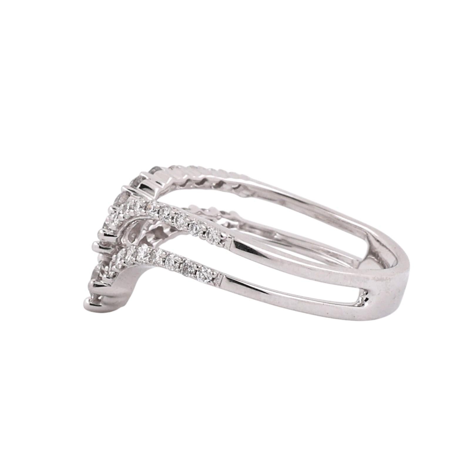 14K White Gold 1.00CTW Diamond Chevron Wrap Ring Guard Enhancer Size 7.5