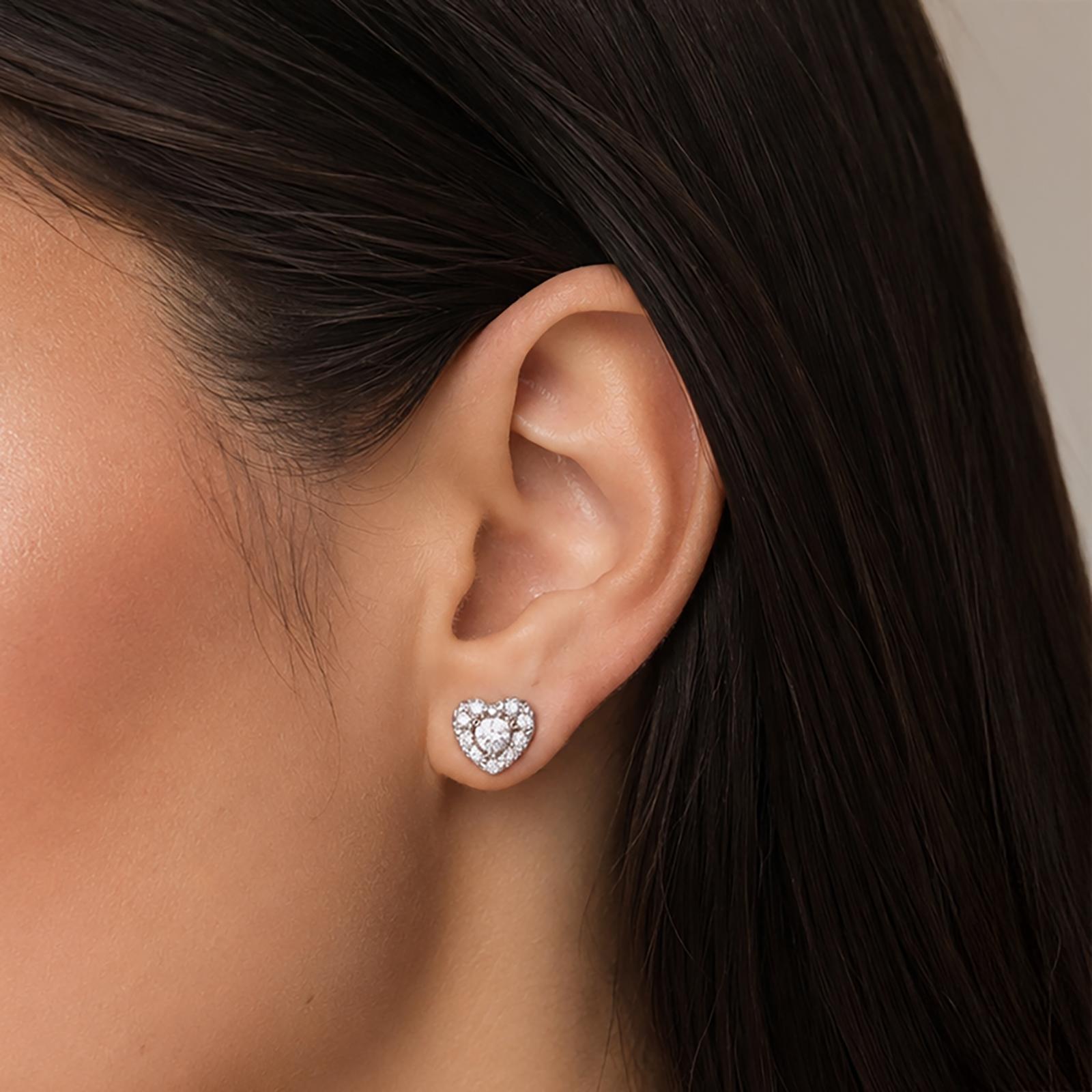 10K White Gold Diamond Heart Stud Earrings 0.40CTW Natural Estate Ladies