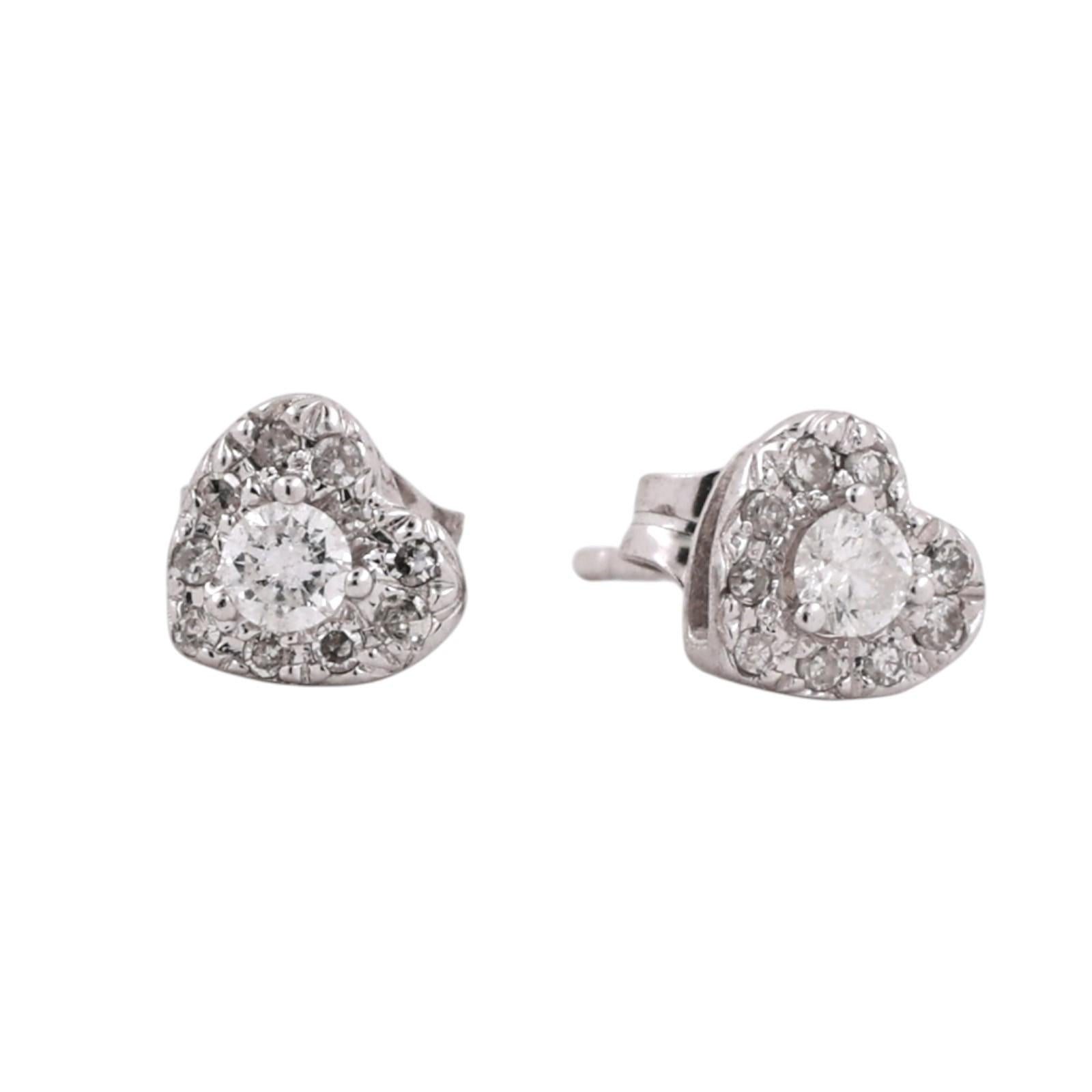 10K White Gold Diamond Heart Stud Earrings 0.40CTW Natural Estate Ladies
