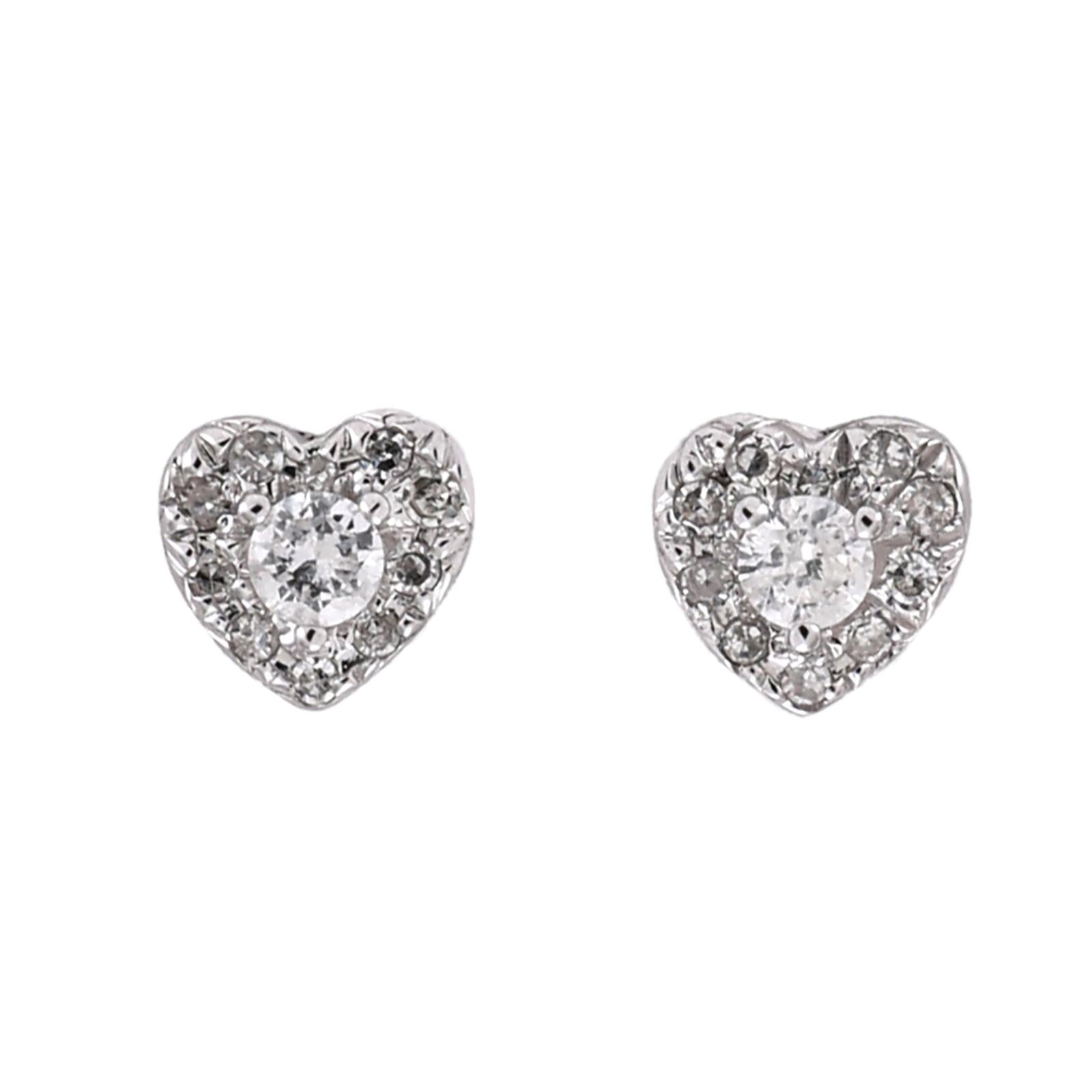 10K White Gold Diamond Heart Stud Earrings 0.40CTW Natural Estate Ladies
