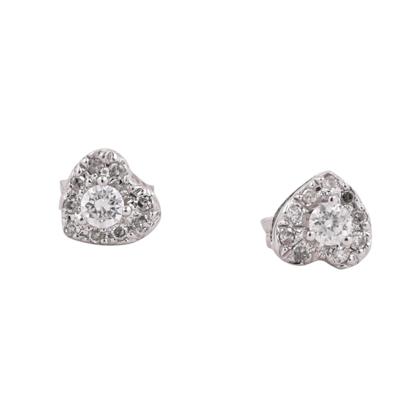 10K White Gold Diamond Heart Stud Earrings 0.40CTW Natural Estate Ladies