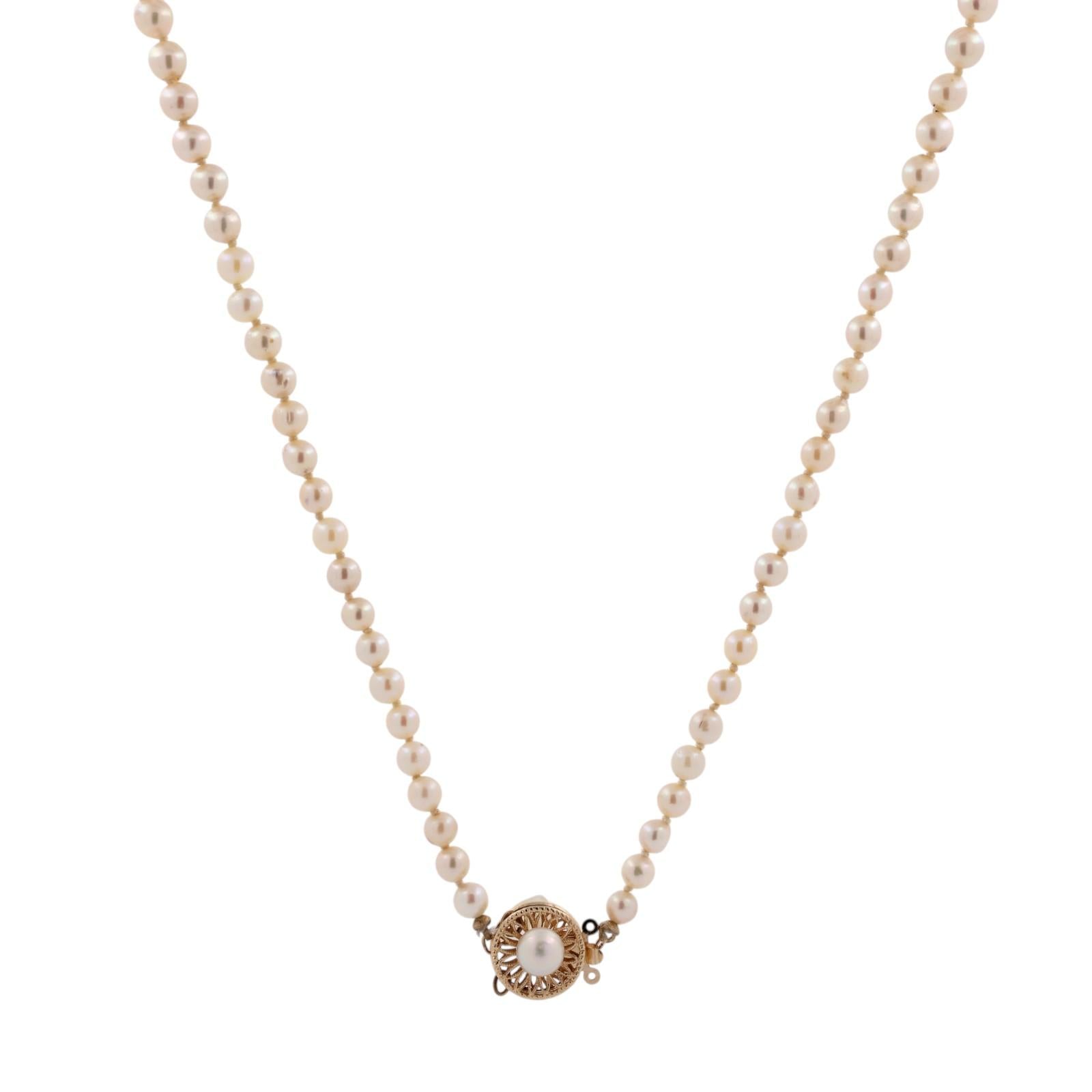 Yellow Gold Akoya Cultured Pearl Necklace 29" Vintage Estate