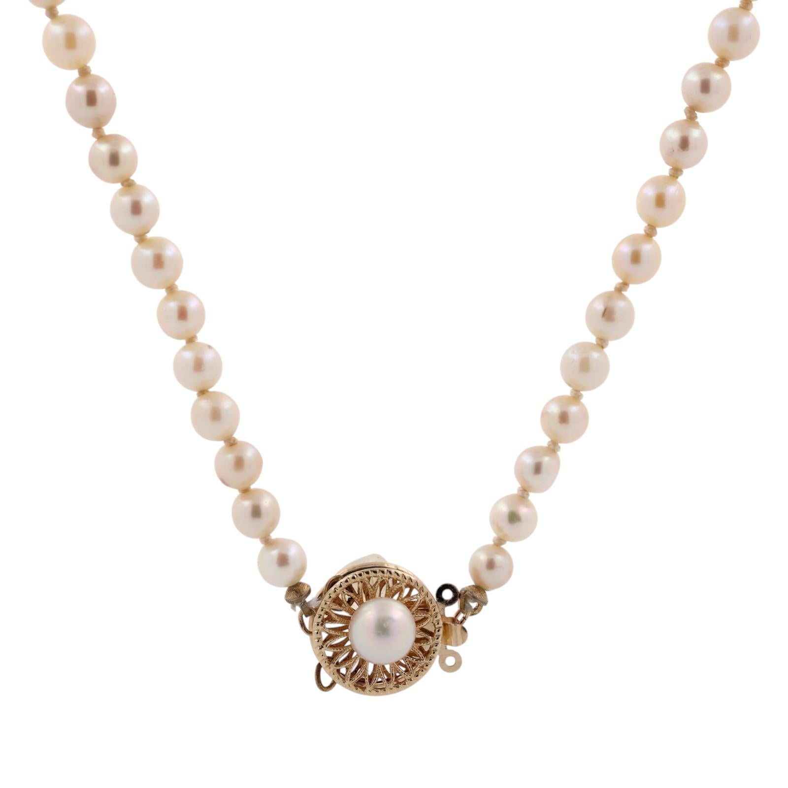 Yellow Gold Akoya Cultured Pearl Necklace 29" Vintage Estate