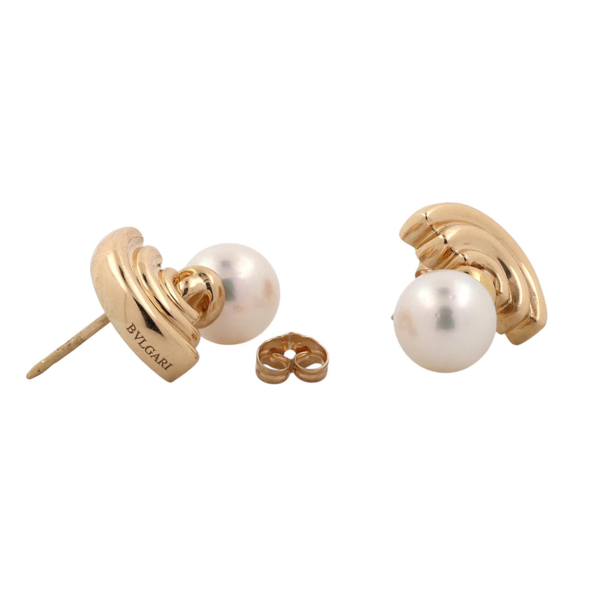 BVLGARI Vintage Akoya Pearl Drop Earrings 18K Yellow Gold Italy 1990s