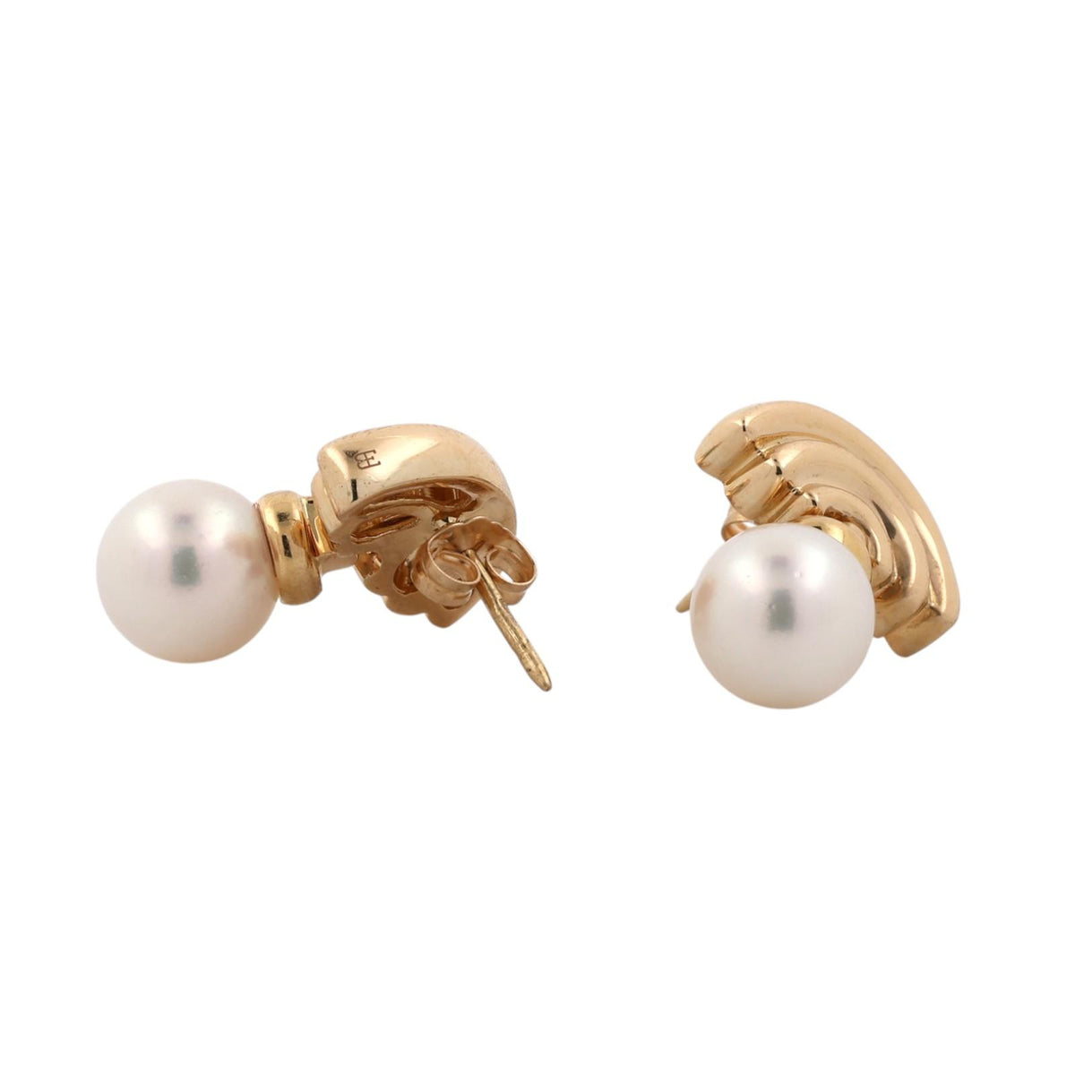 BVLGARI Vintage Akoya Pearl Drop Earrings 18K Yellow Gold Italy 1990s