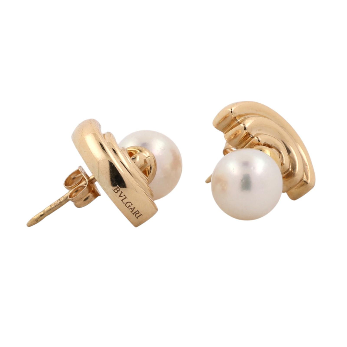 BVLGARI Vintage Akoya Pearl Drop Earrings 18K Yellow Gold Italy 1990s