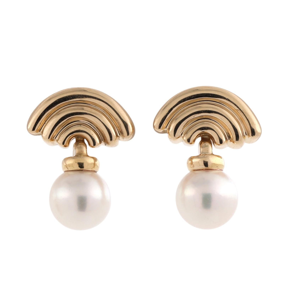 BVLGARI Vintage Akoya Pearl Drop Earrings 18K Yellow Gold Italy 1990s