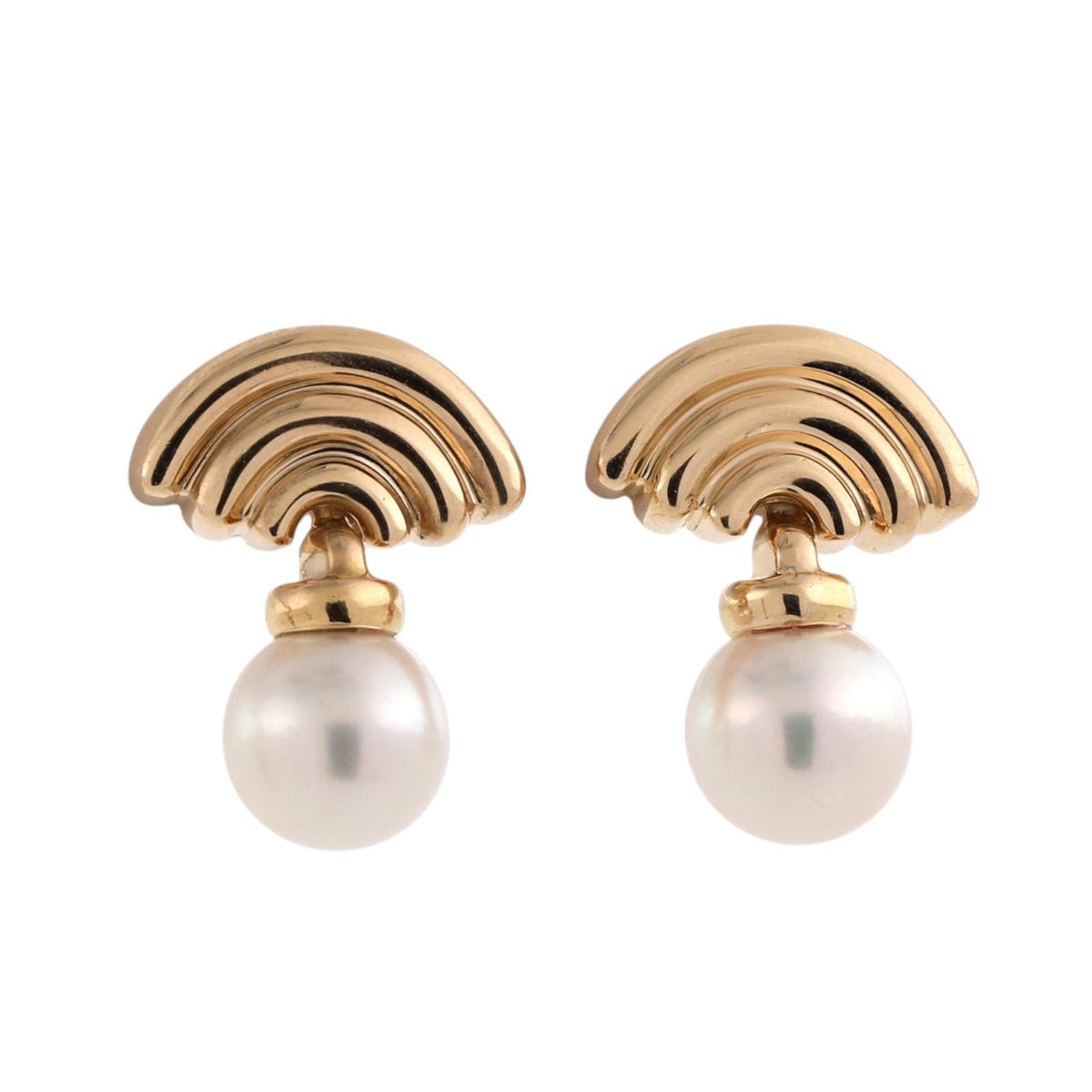 BVLGARI Vintage Akoya Pearl Drop Earrings 18K Yellow Gold Italy 1990s