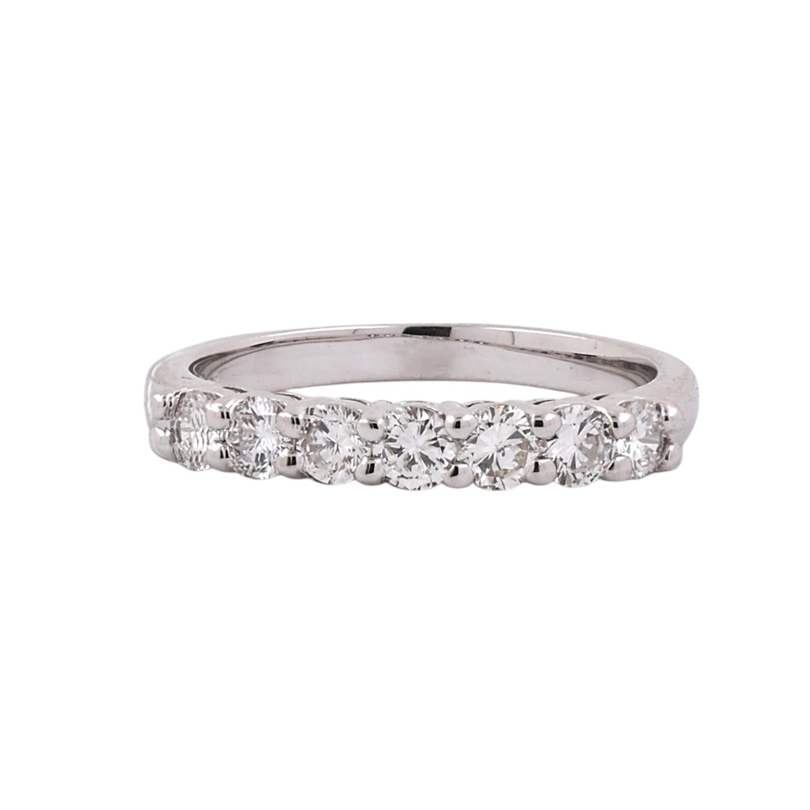 14K White Gold 0.70 CTW Natural Diamond 7 Stone Anniversary Wedding Band Ring