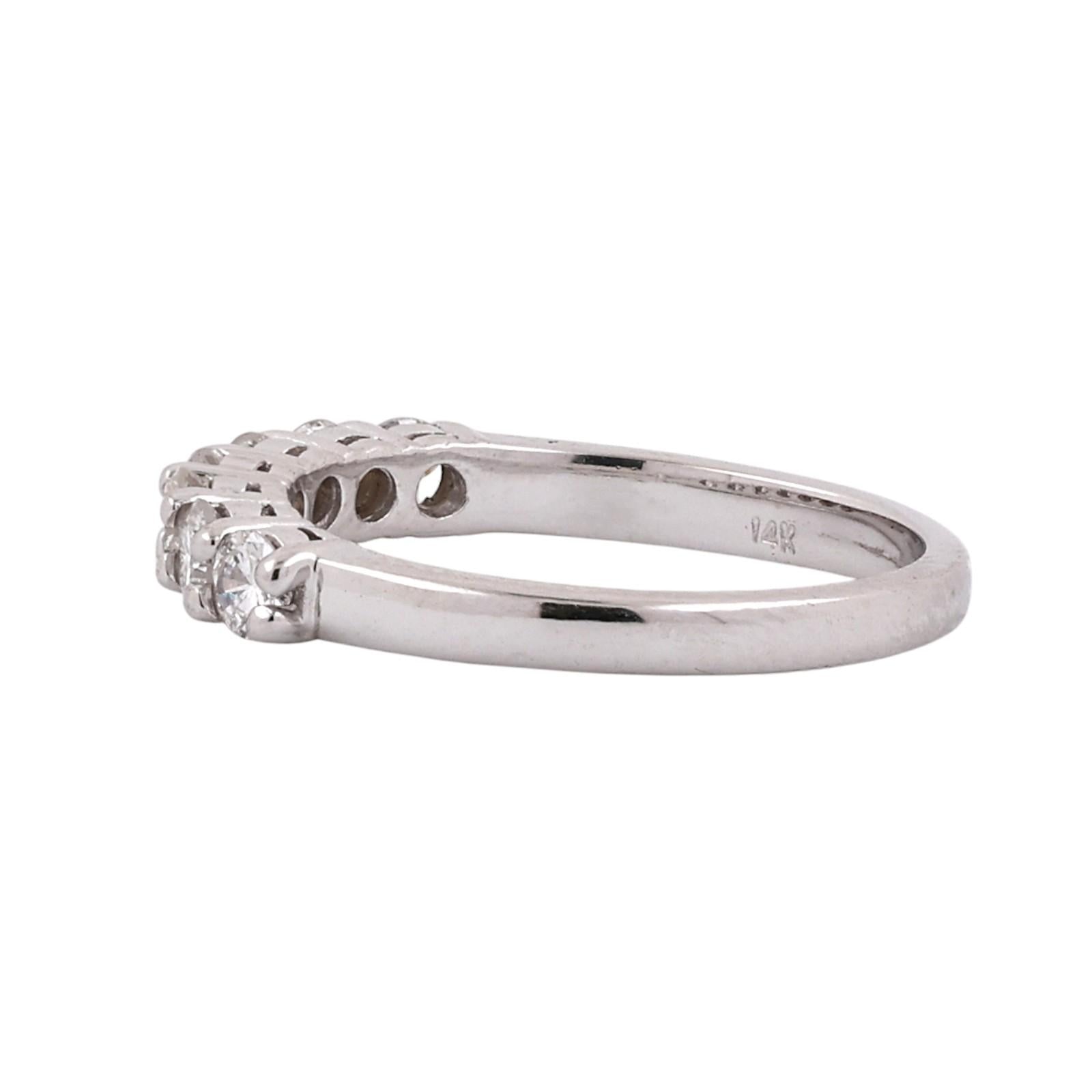 14K White Gold 0.70 CTW Natural Diamond 7 Stone Anniversary Wedding Band Ring