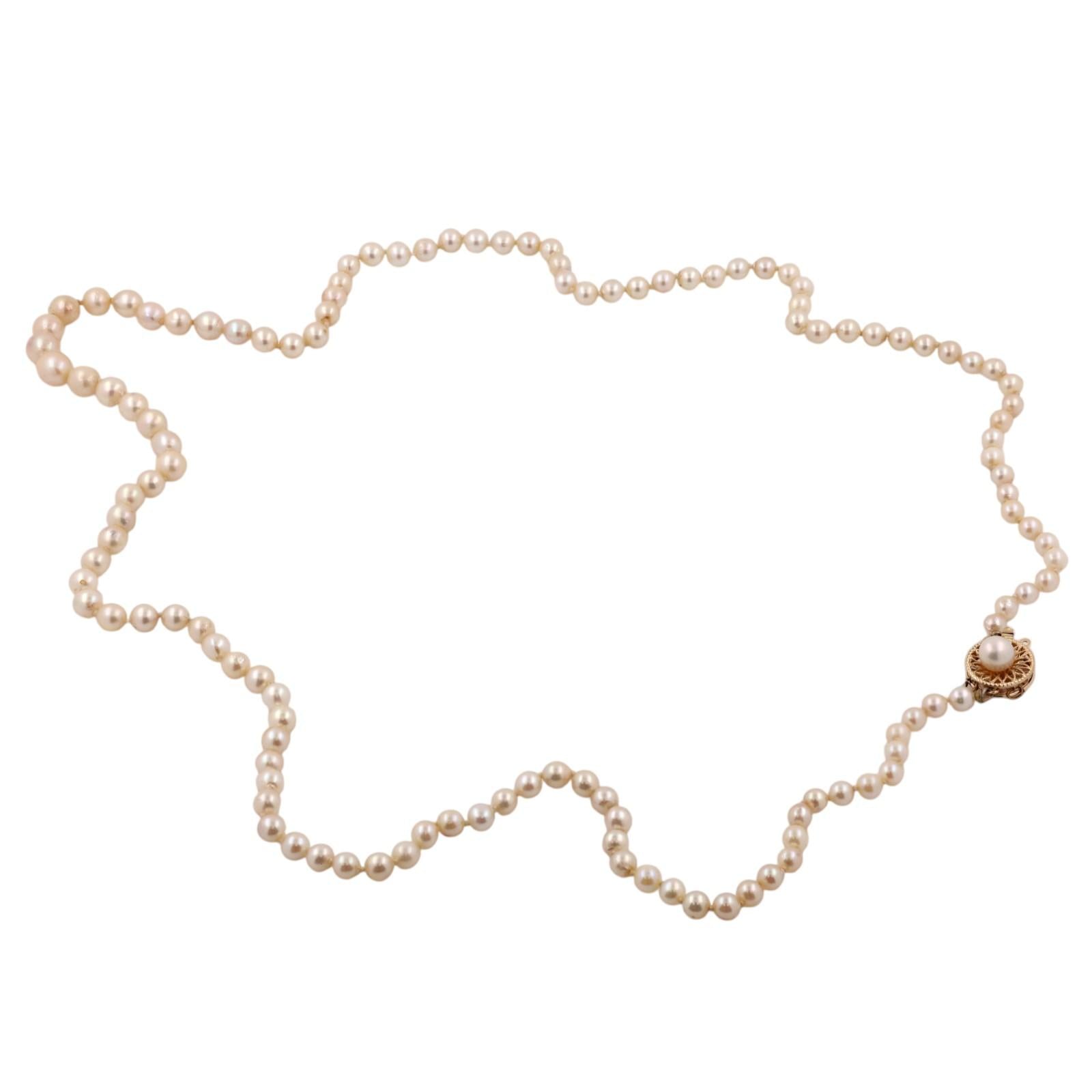 Yellow Gold Akoya Cultured Pearl Necklace 29" Vintage Estate