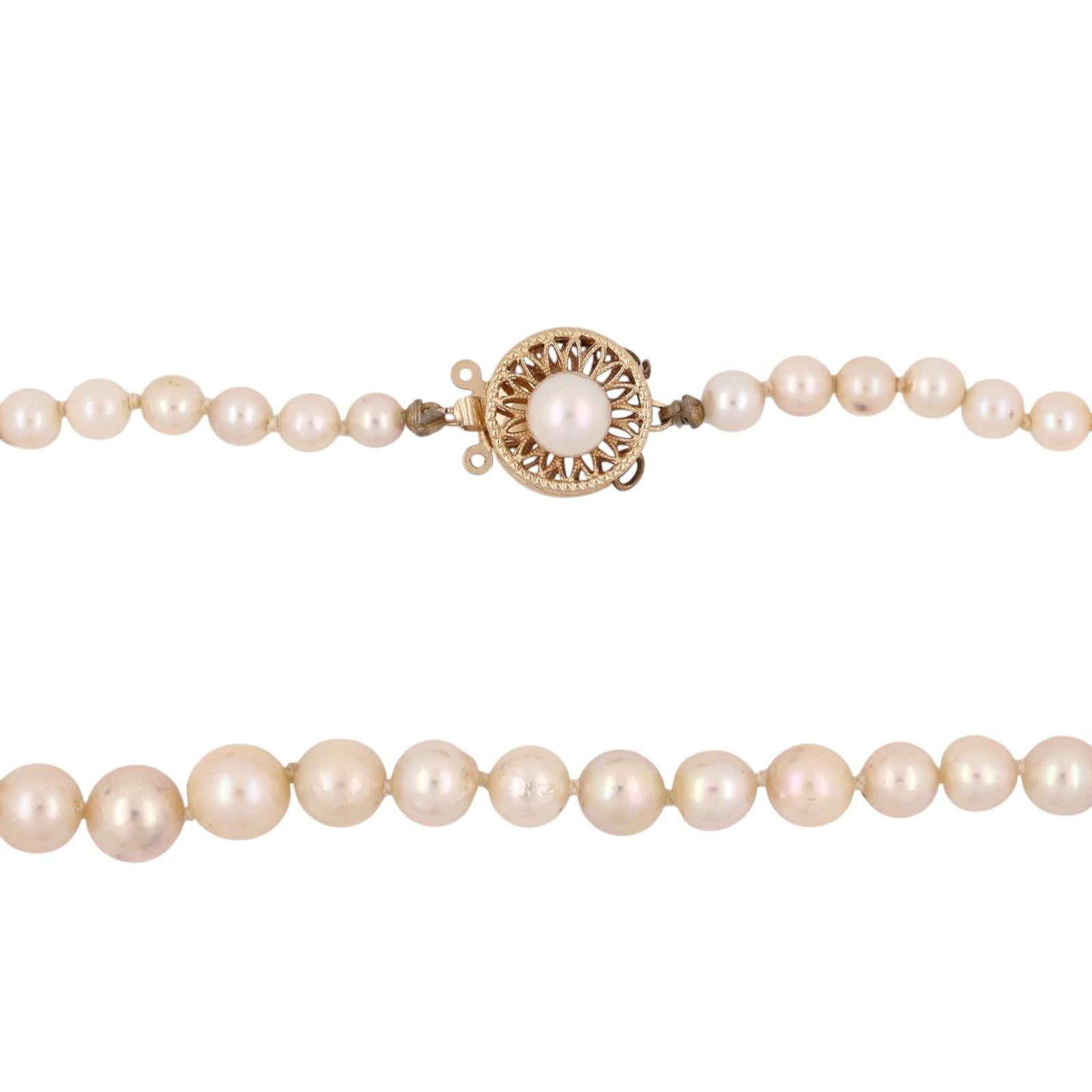 Yellow Gold Akoya Cultured Pearl Necklace 29" Vintage Estate