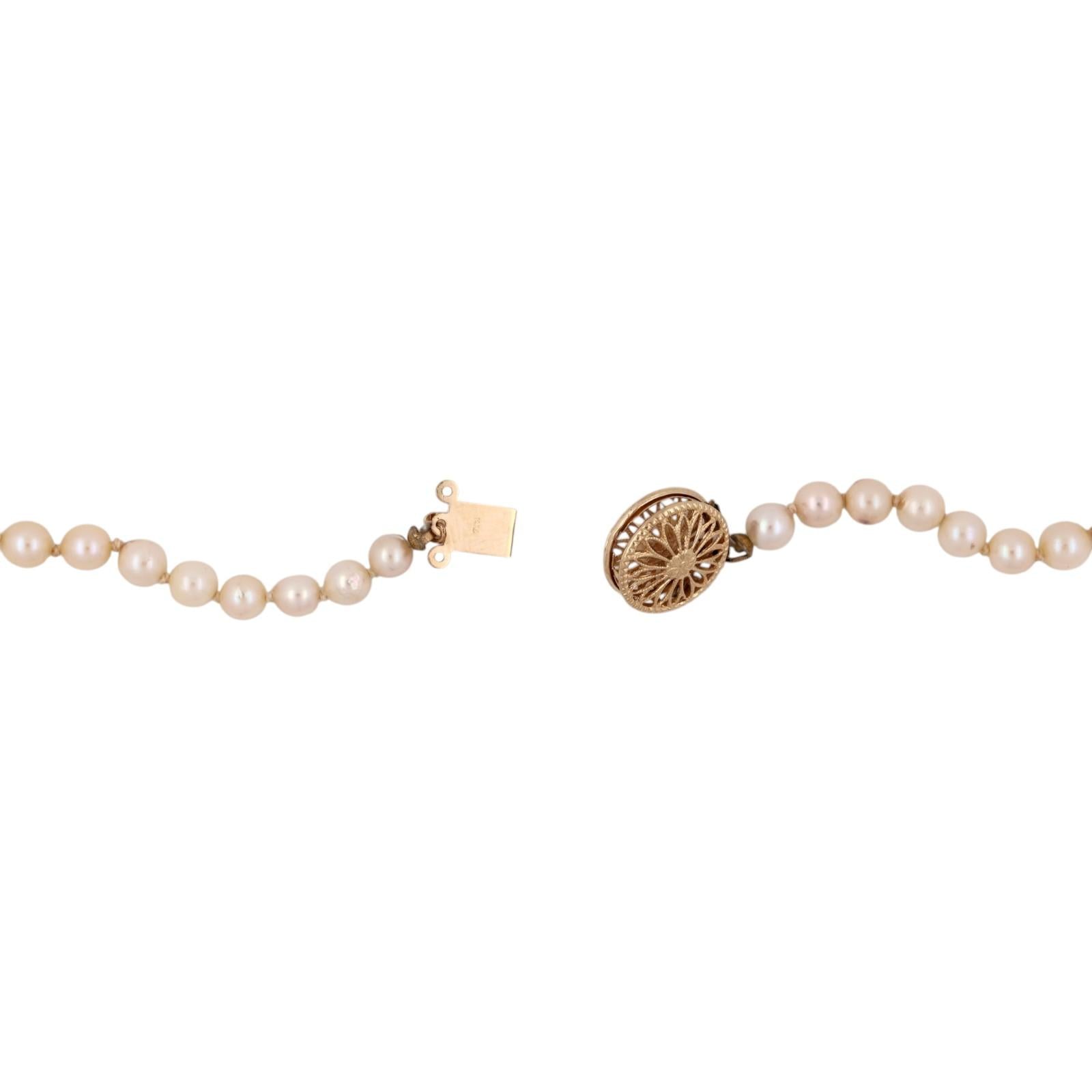 Yellow Gold Akoya Cultured Pearl Necklace 29" Vintage Estate