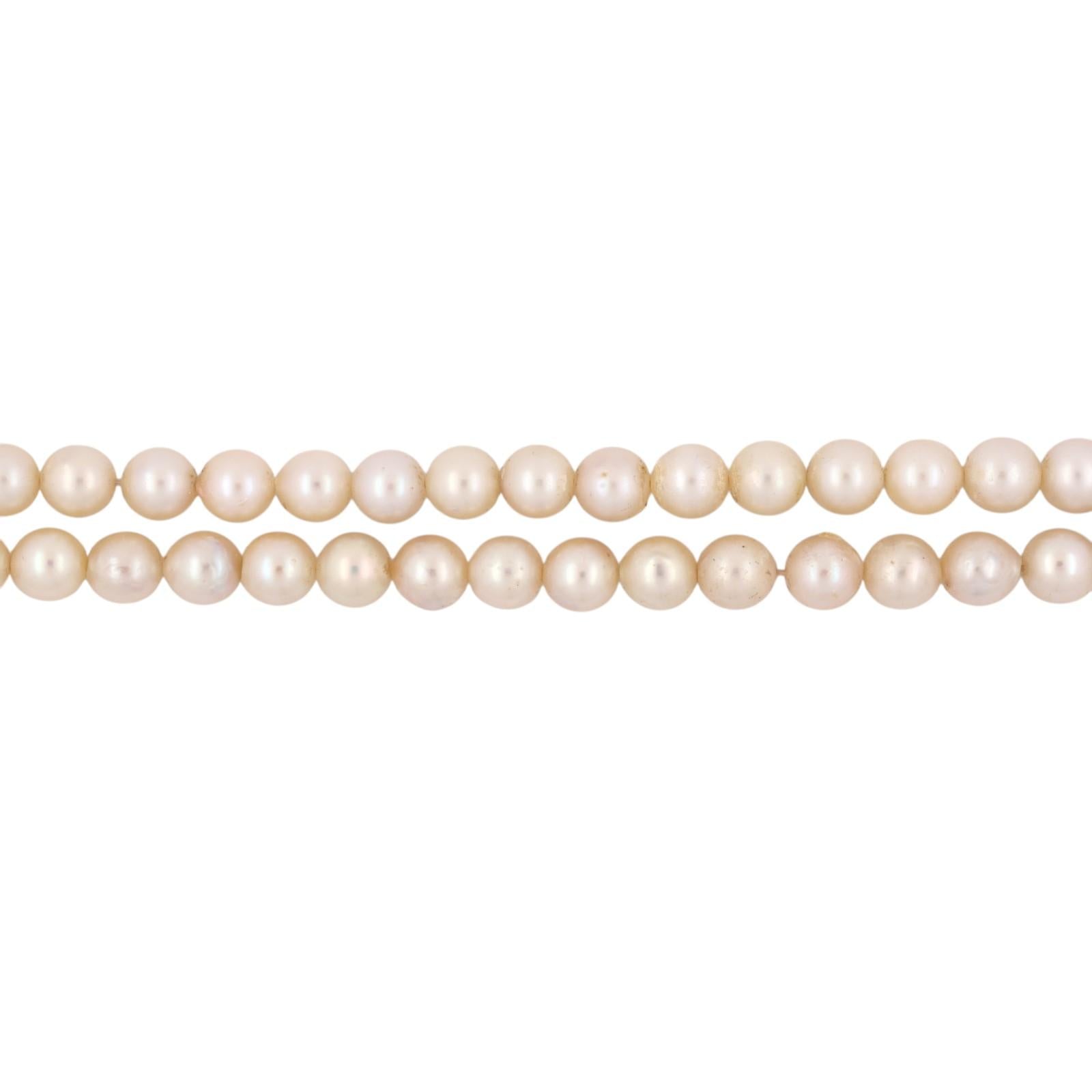 Akoya Pearl Double Strand Choker Necklace 14K White Gold Clasp 15" 7mm Estate