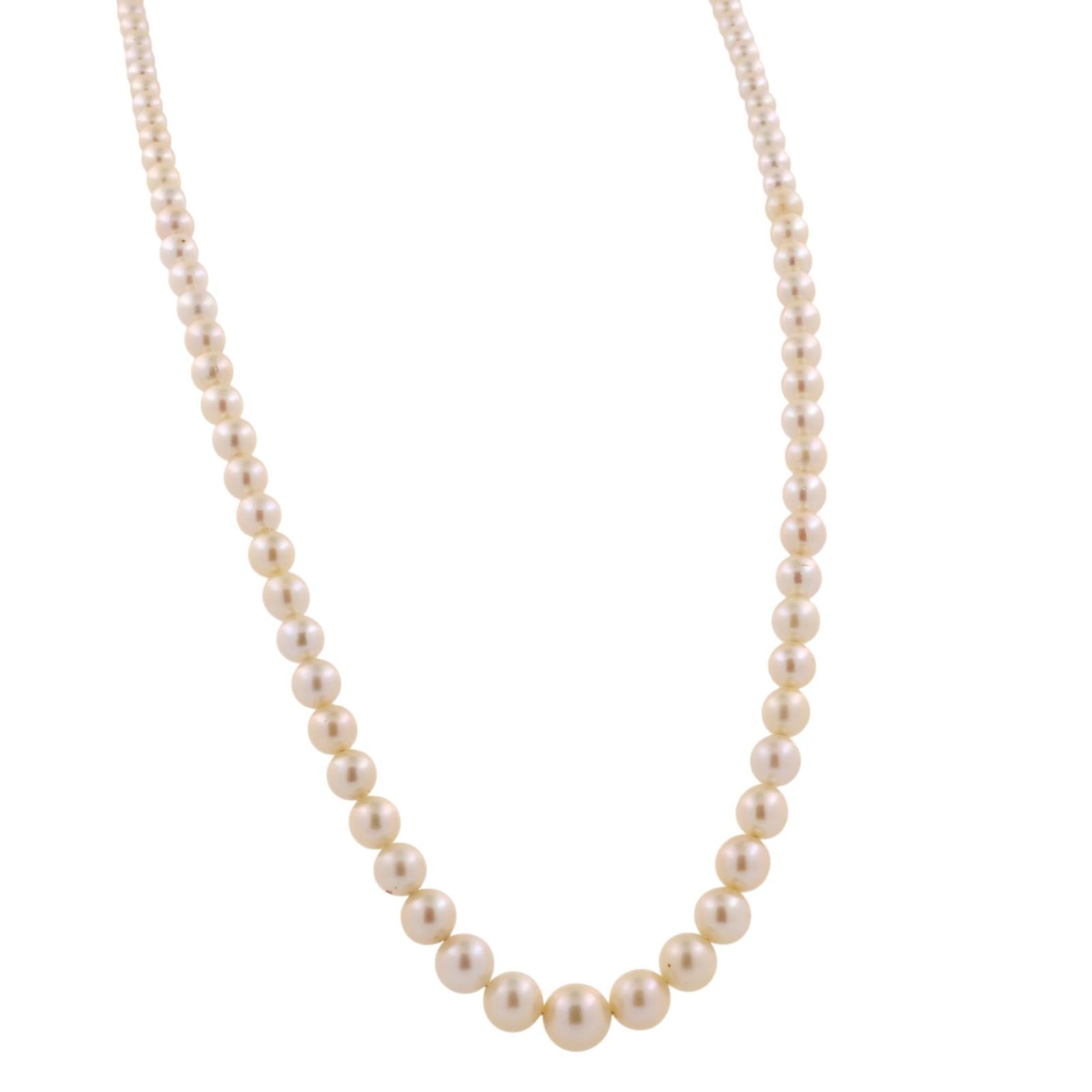 Vintage 14K White Gold Akoya Cultured Pearl Graduated Necklace 3-7.5mm 16.5"
