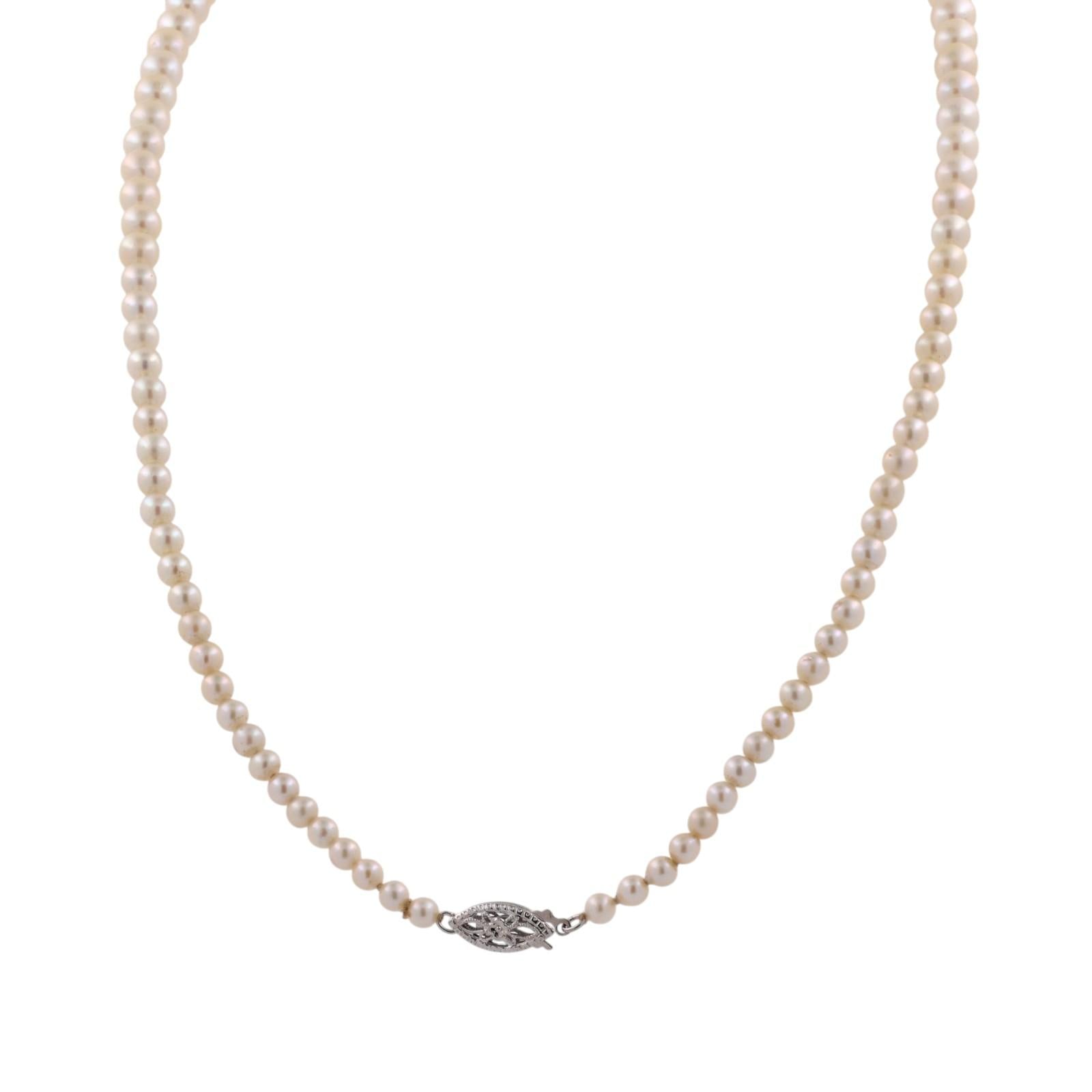 Vintage 14K White Gold Akoya Cultured Pearl Graduated Necklace 3-7.5mm 16.5"