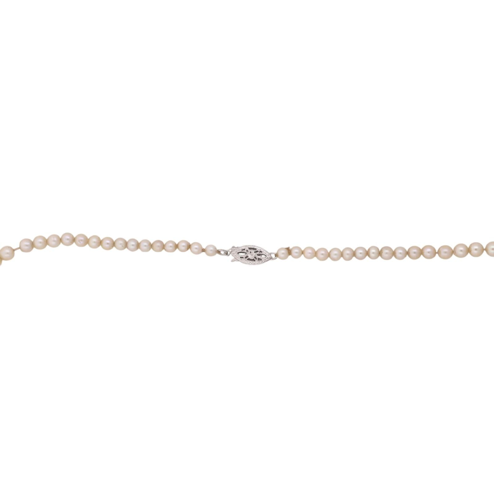 Vintage 14K White Gold Akoya Cultured Pearl Graduated Necklace 3-7.5mm 16.5"