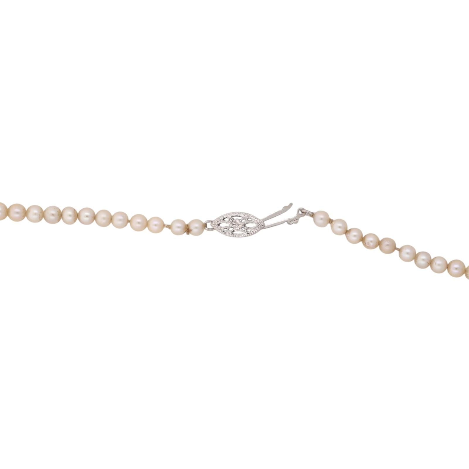 Vintage 14K White Gold Akoya Cultured Pearl Graduated Necklace 3-7.5mm 16.5"