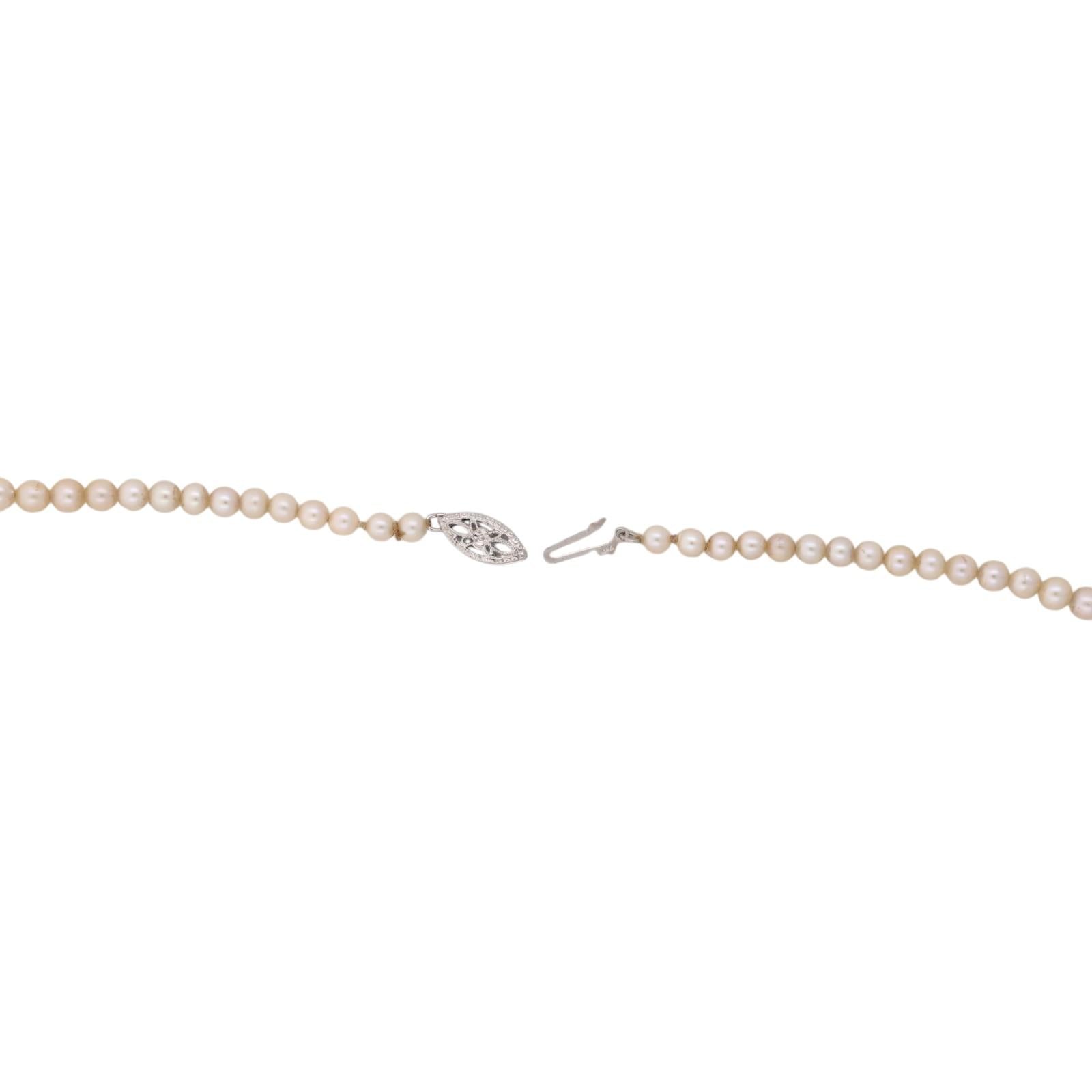 Vintage 14K White Gold Akoya Cultured Pearl Graduated Necklace 3-7.5mm 16.5"