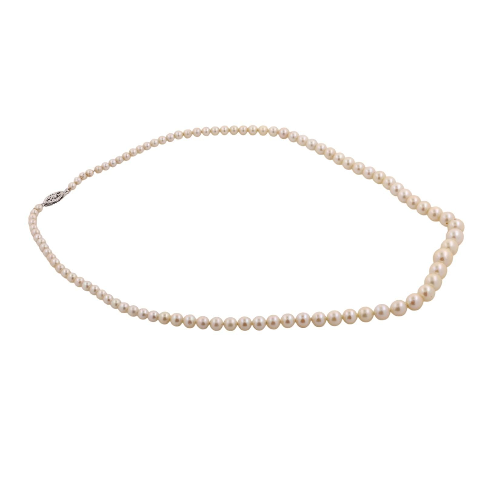 Vintage 14K White Gold Akoya Cultured Pearl Graduated Necklace 3-7.5mm 16.5"