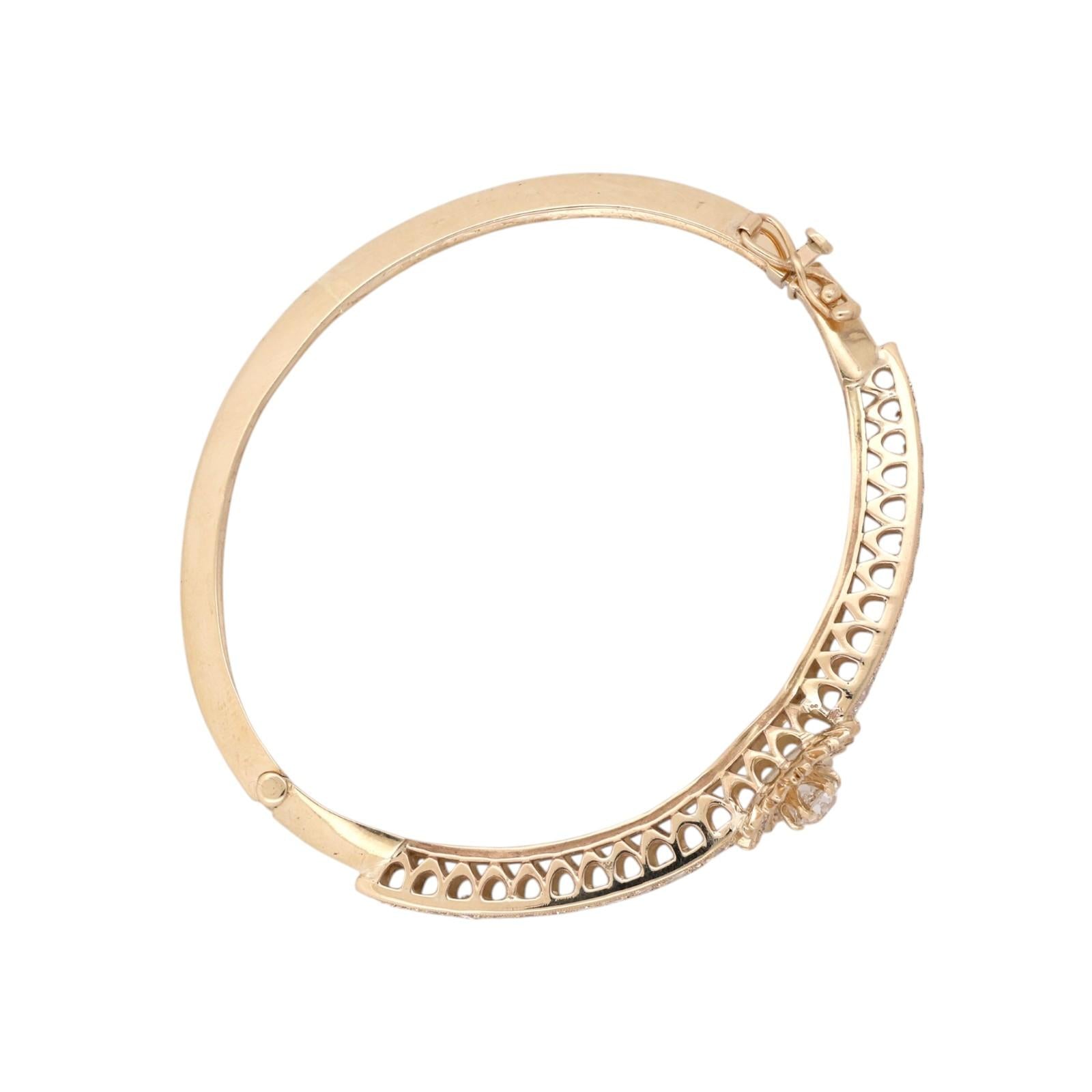 1.50CTW Old European Cut Diamond Vintage Gold Hinged Bangle Bracelet Estate