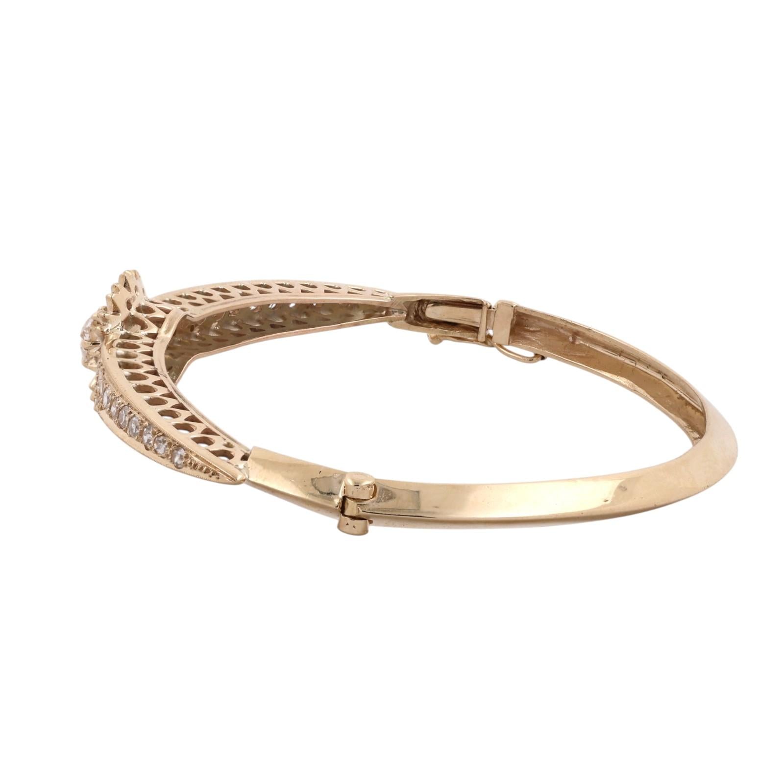 1.50CTW Old European Cut Diamond Vintage Gold Hinged Bangle Bracelet Estate